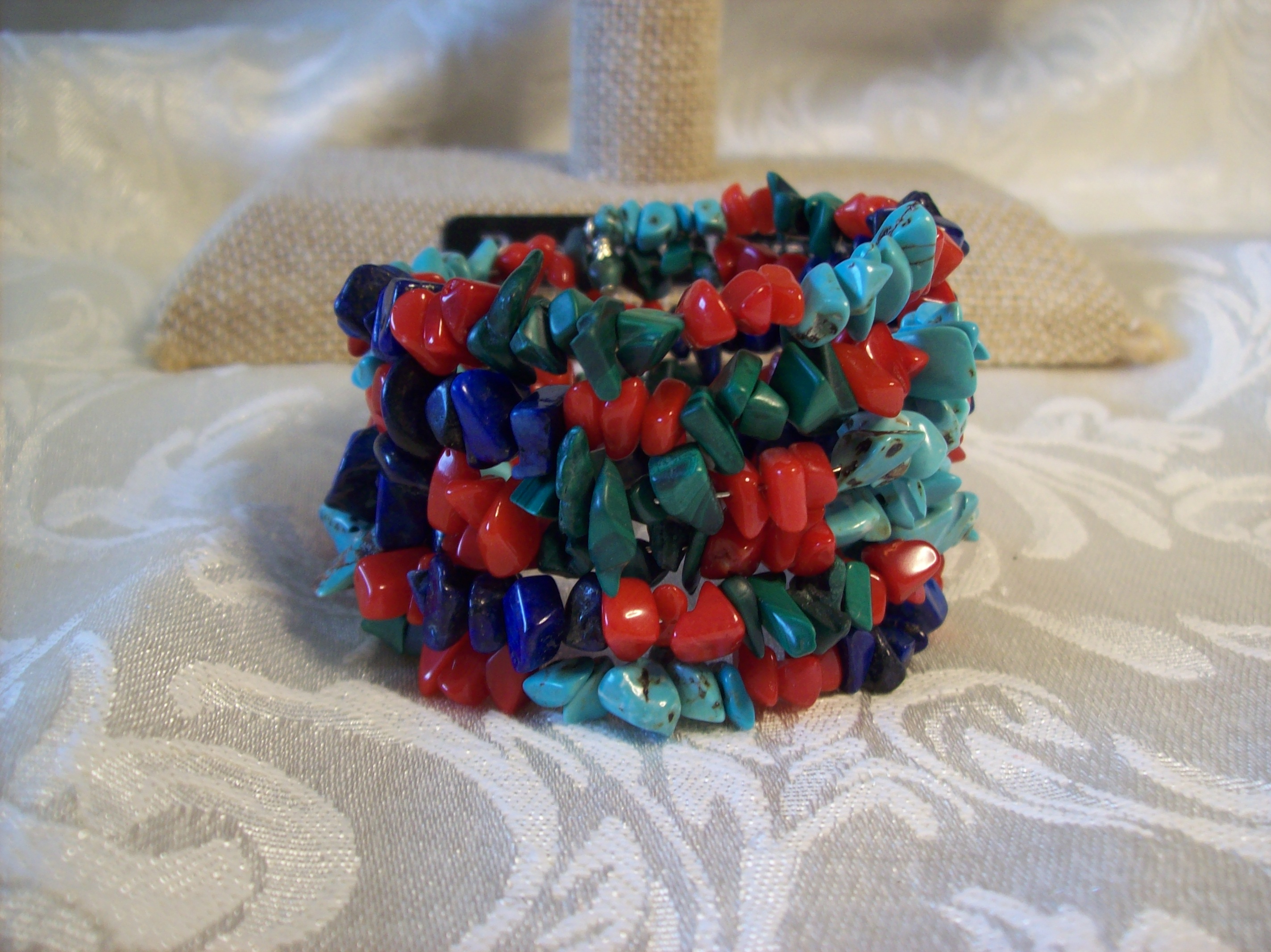 Turquoise, Coral, Malachite, Lapis Lazuli, Memory wire Bracelet
