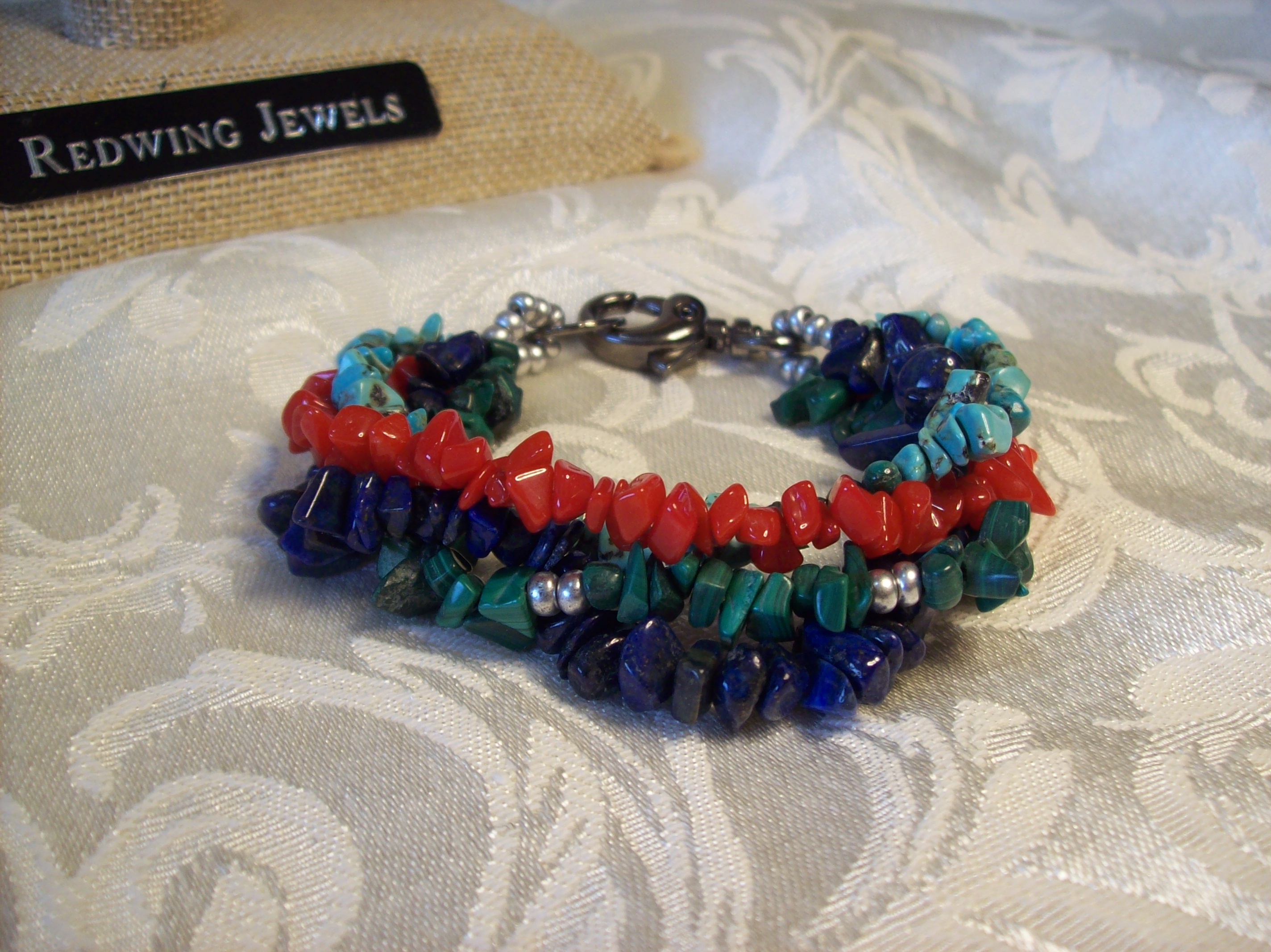 Turquoise, Lapis Lazuli, Malachite, Coral Bracelet