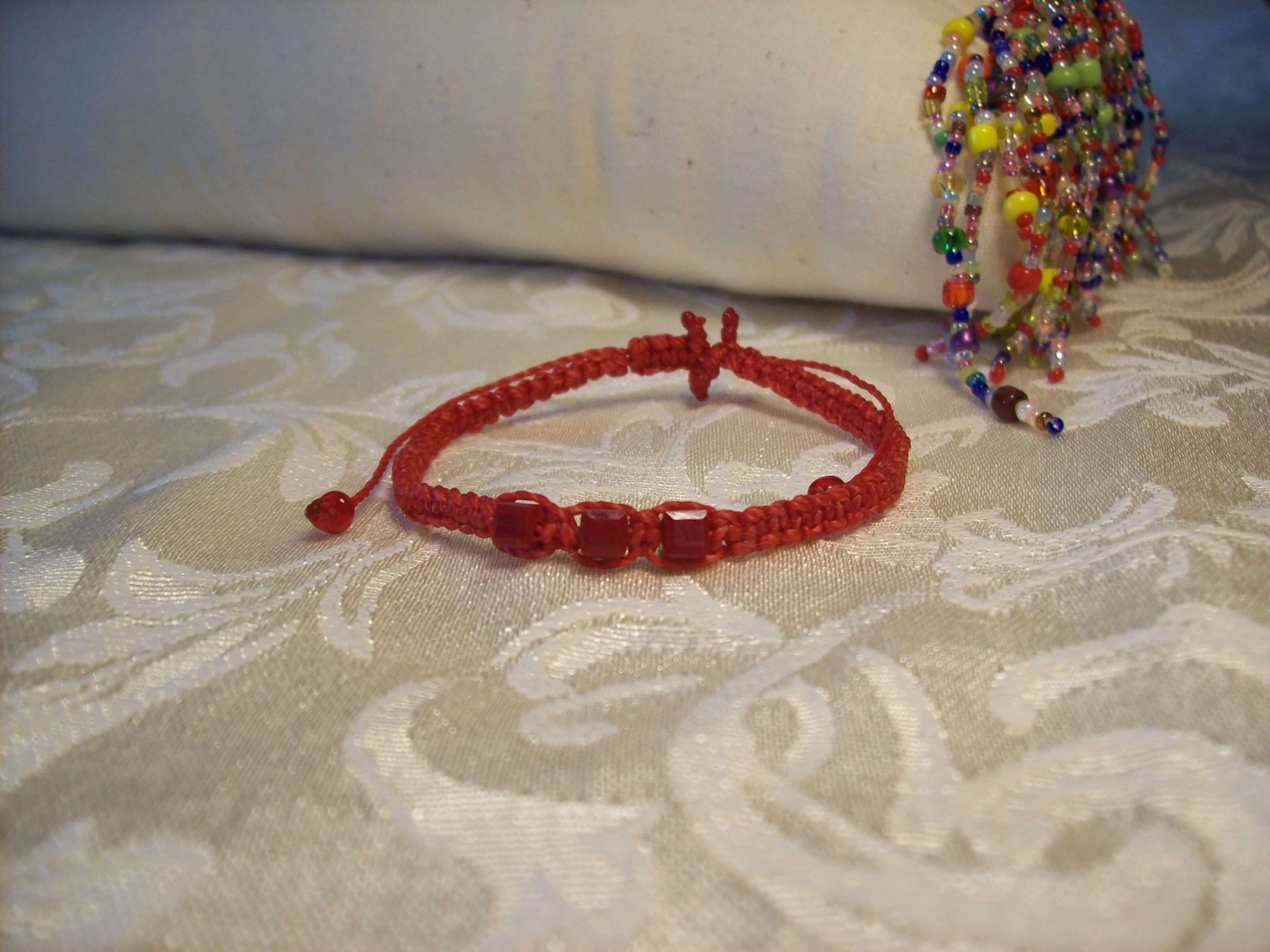 Red square bead Macramé Bracelet 