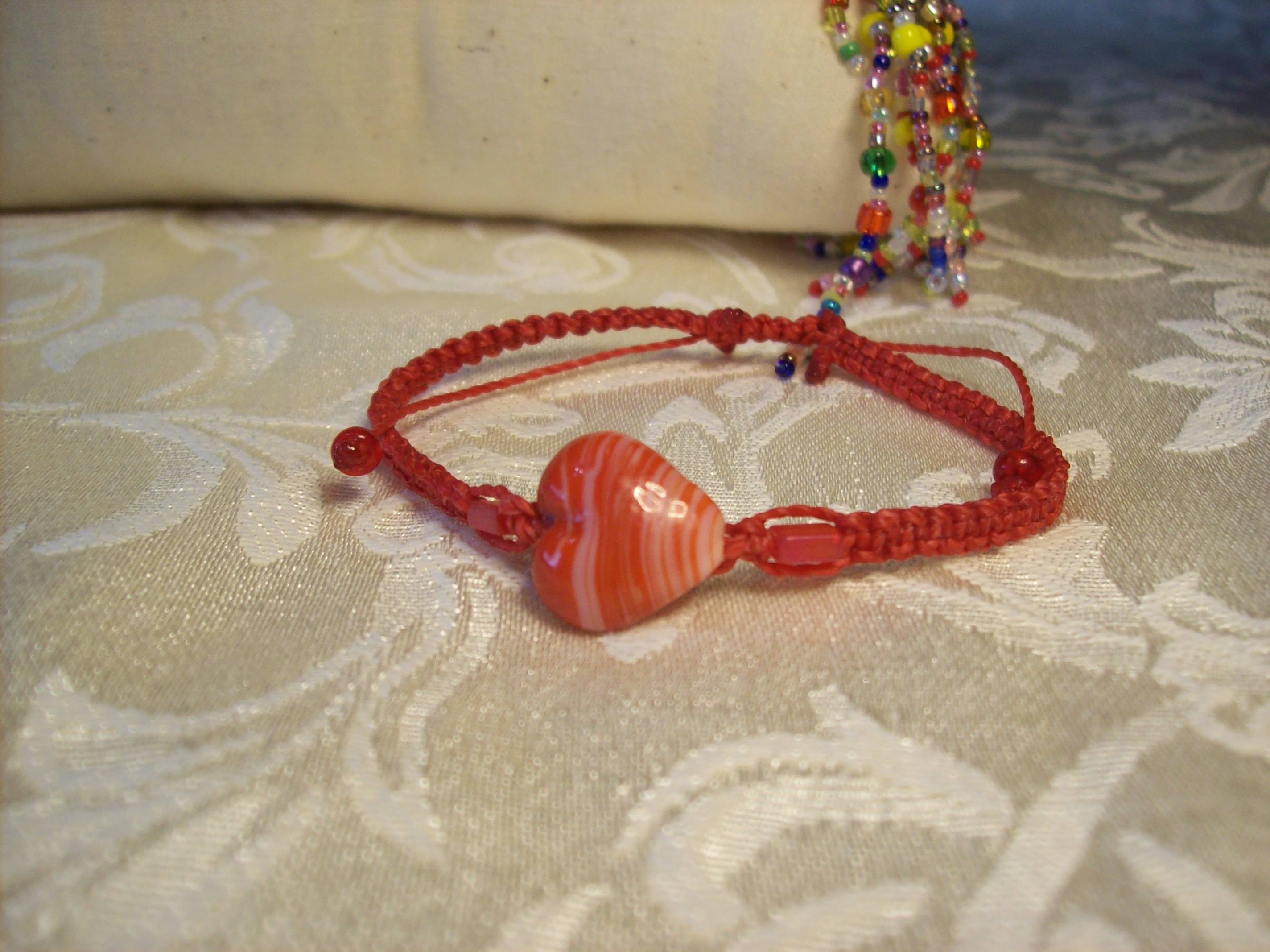 Red Heart Macramé Bracelet