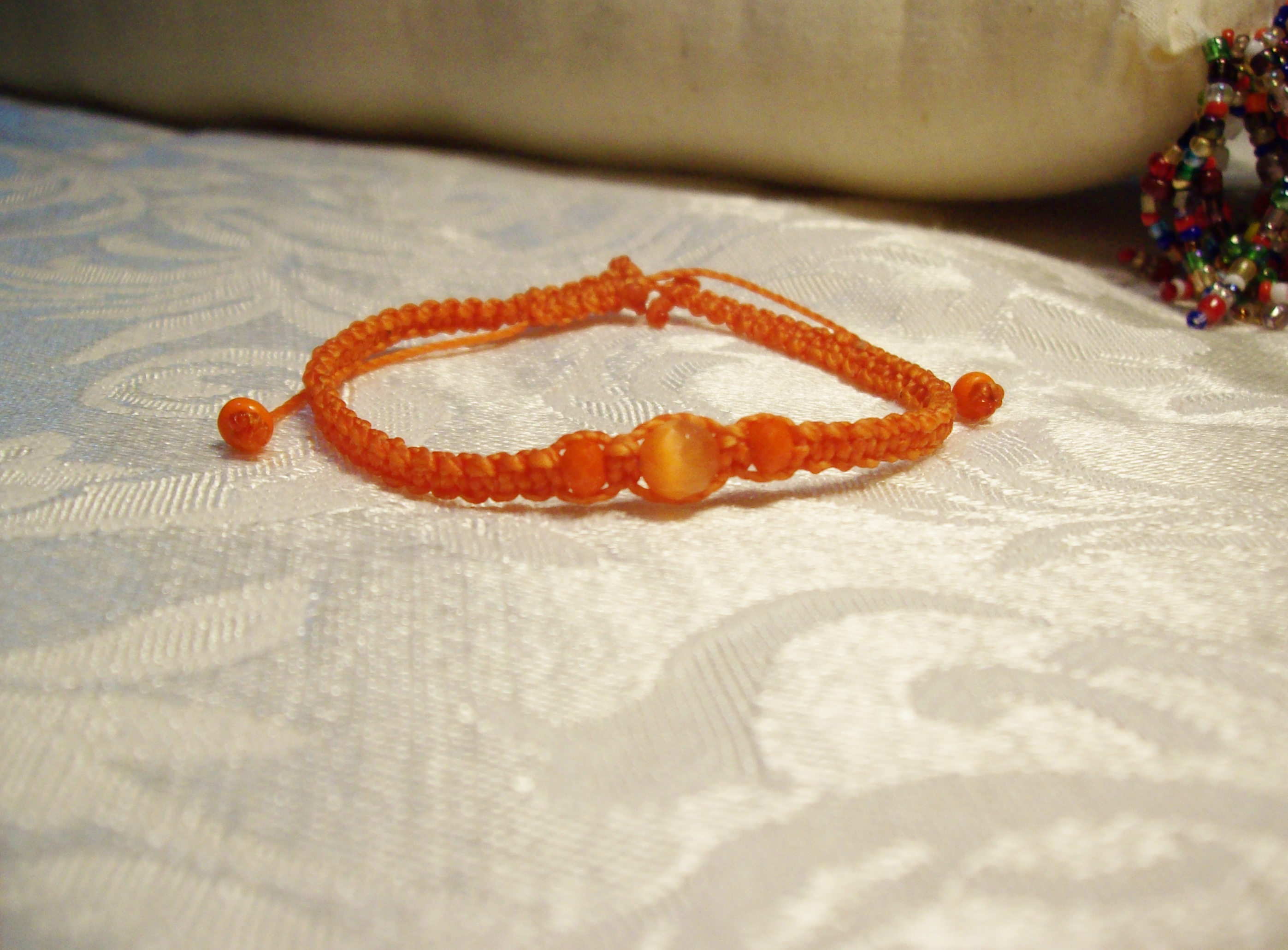 Orange Fiber Optic & Crystal Macramé Bracelet  