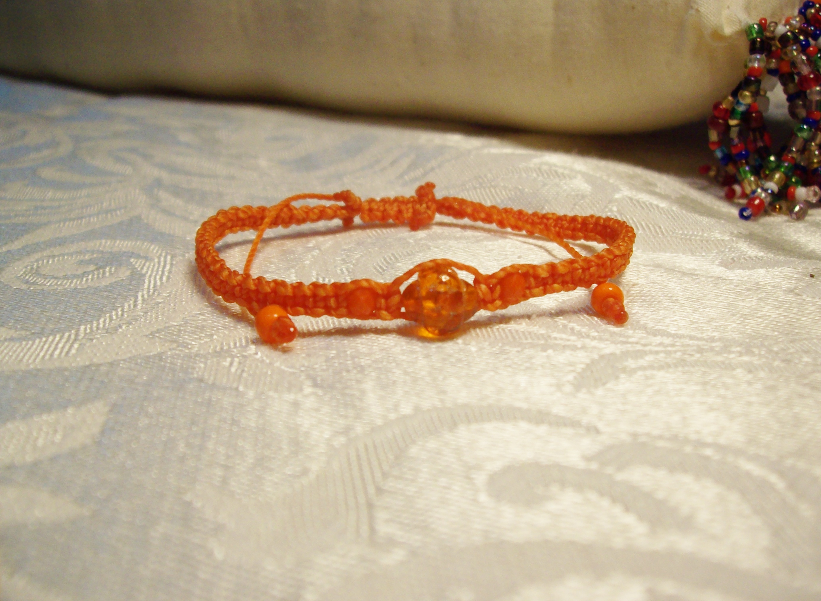 Orange Crystal & Lampwork glass Macramé Bracelet  
