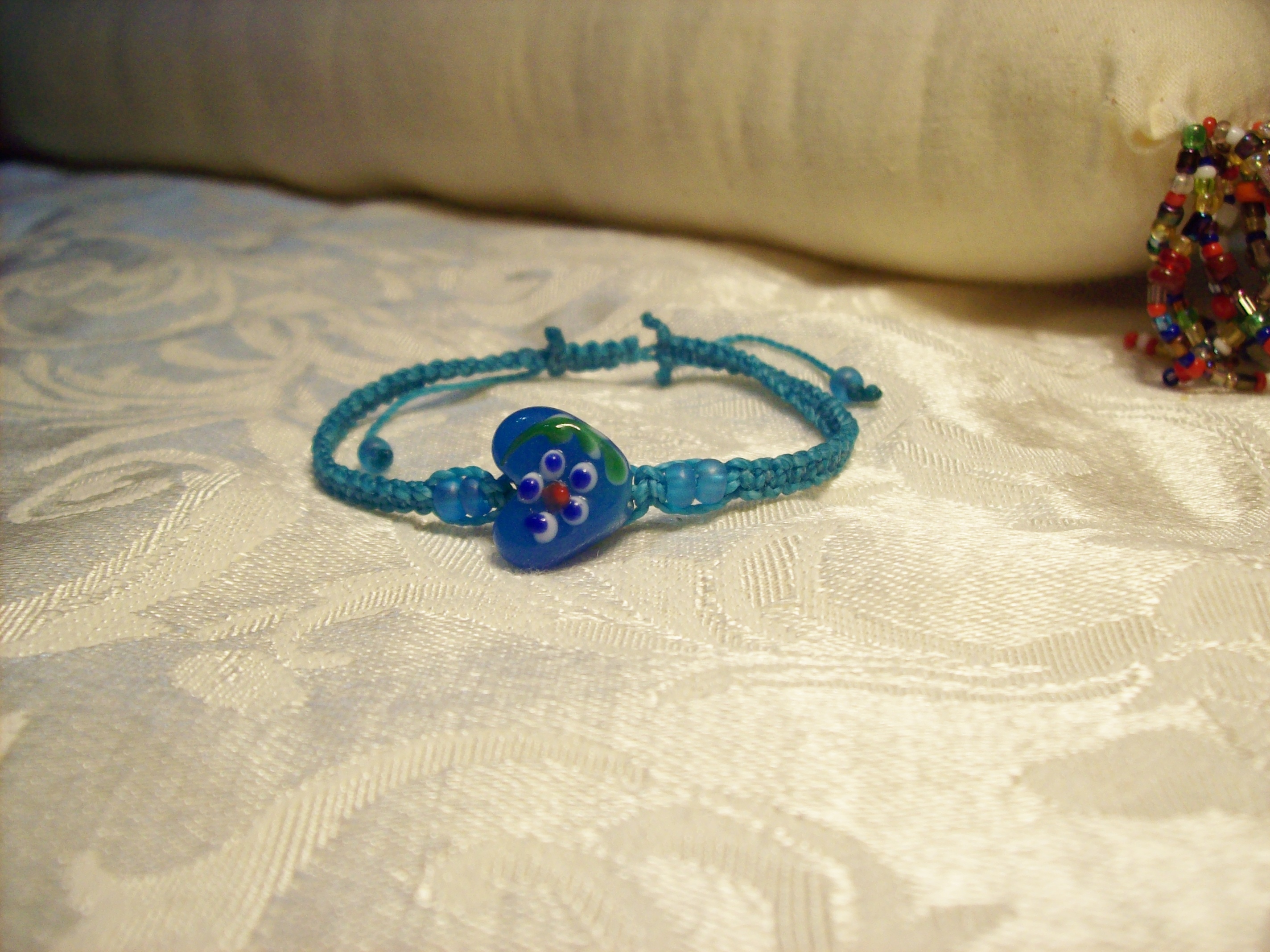 Lampwork Blue Heart Macramé Bracelet  