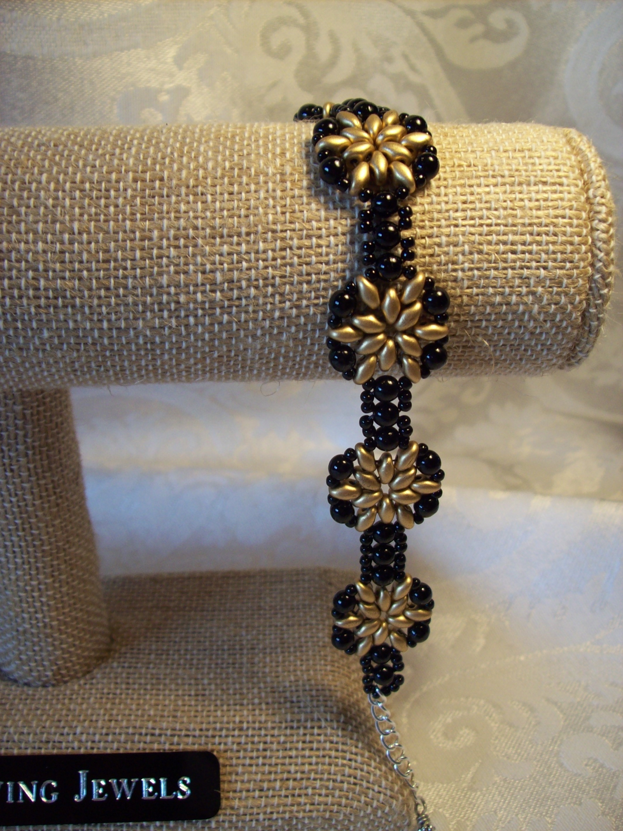 Black and Gold glass Flower Bracelet 
