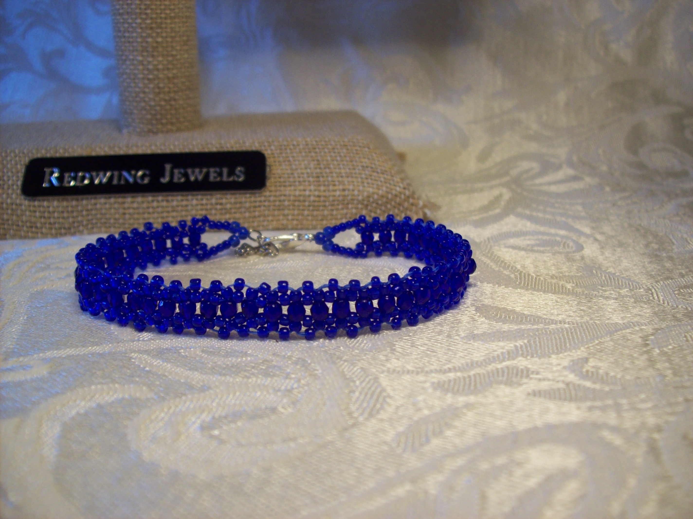 Blue Faceted Czech glass beaded Lace Bracelet 