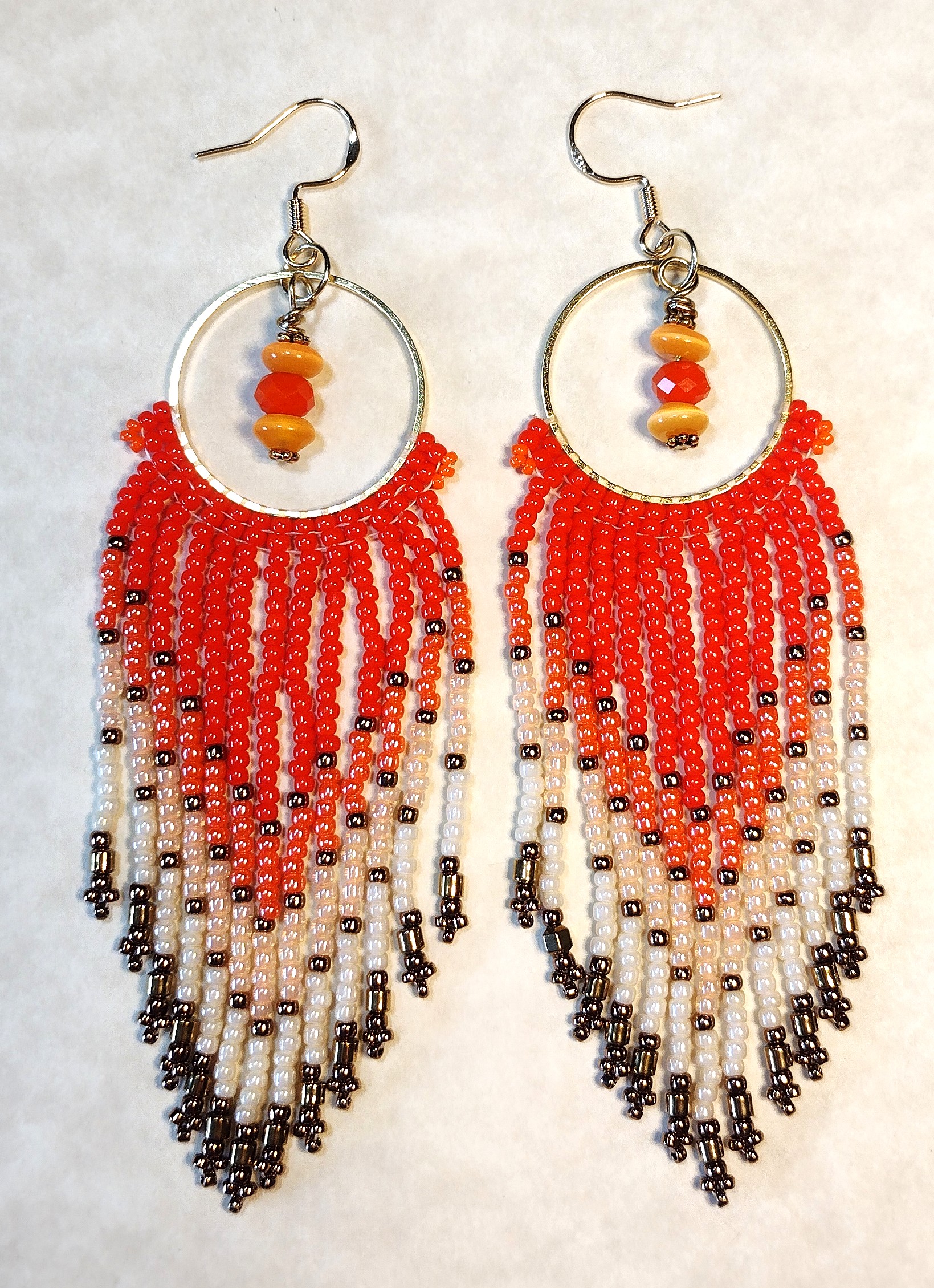 Orange Fringe Ring Earrings