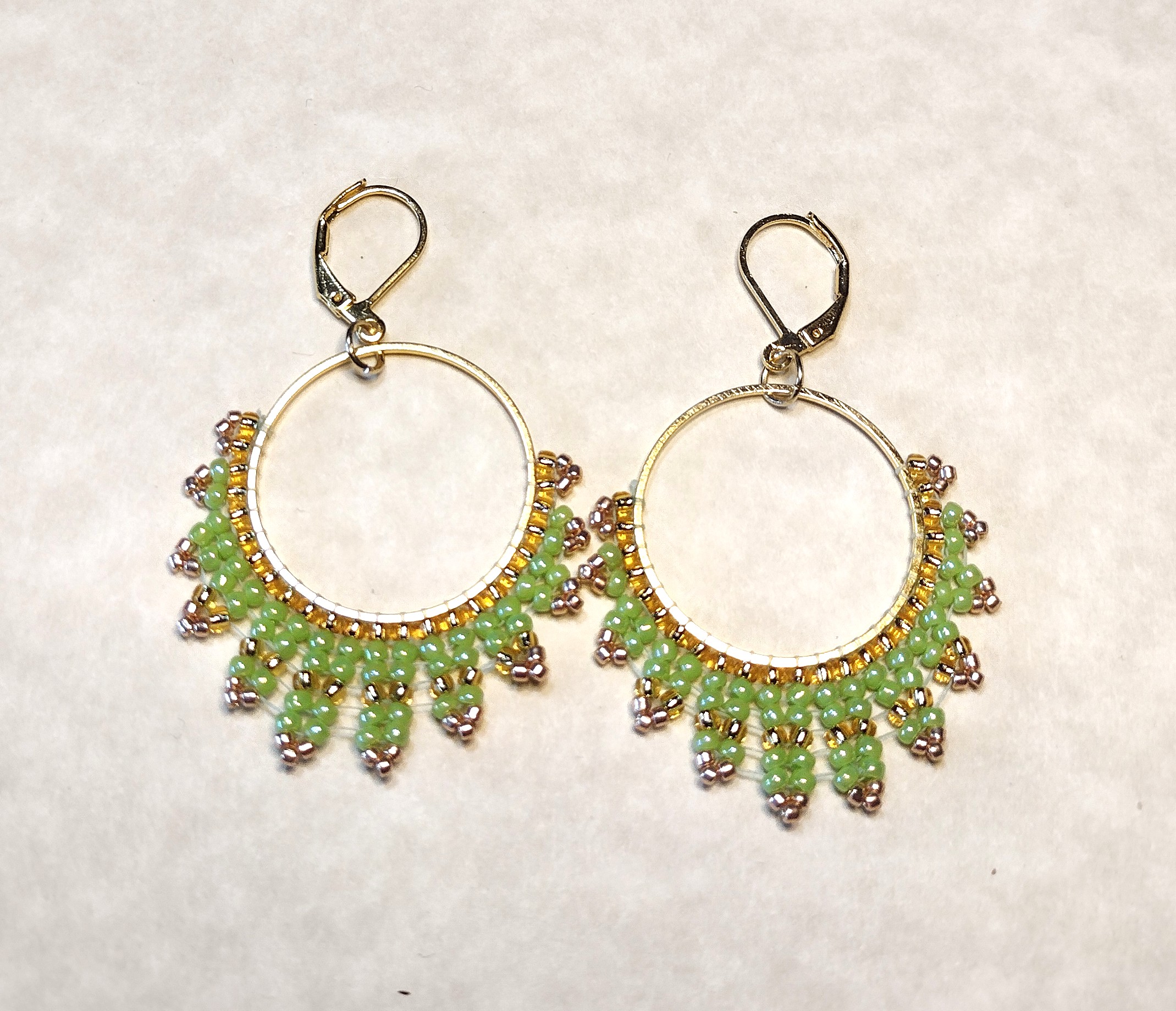 Gold and Green Fan Earrings