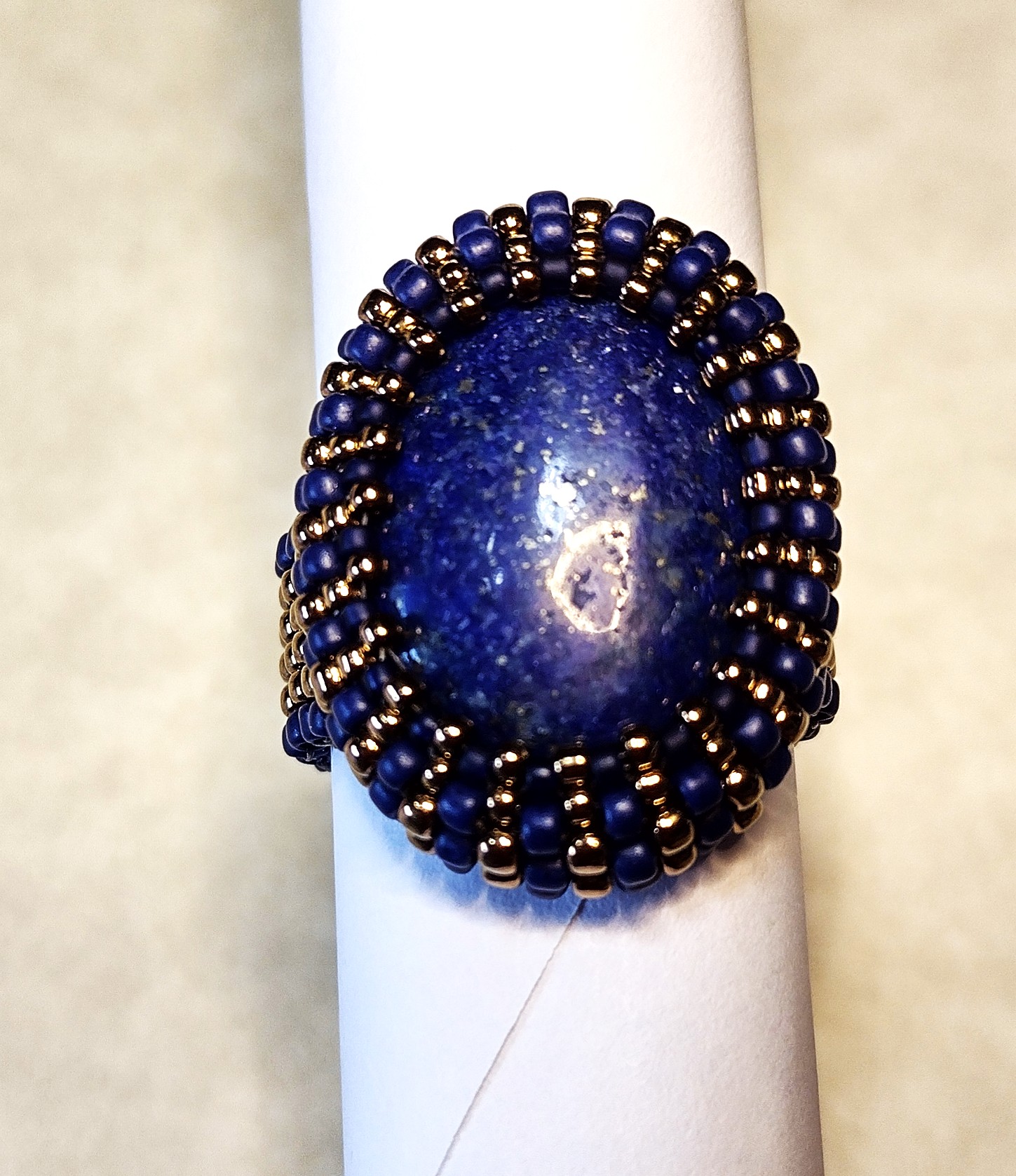 Beaded Lapis Lazuli Ring 