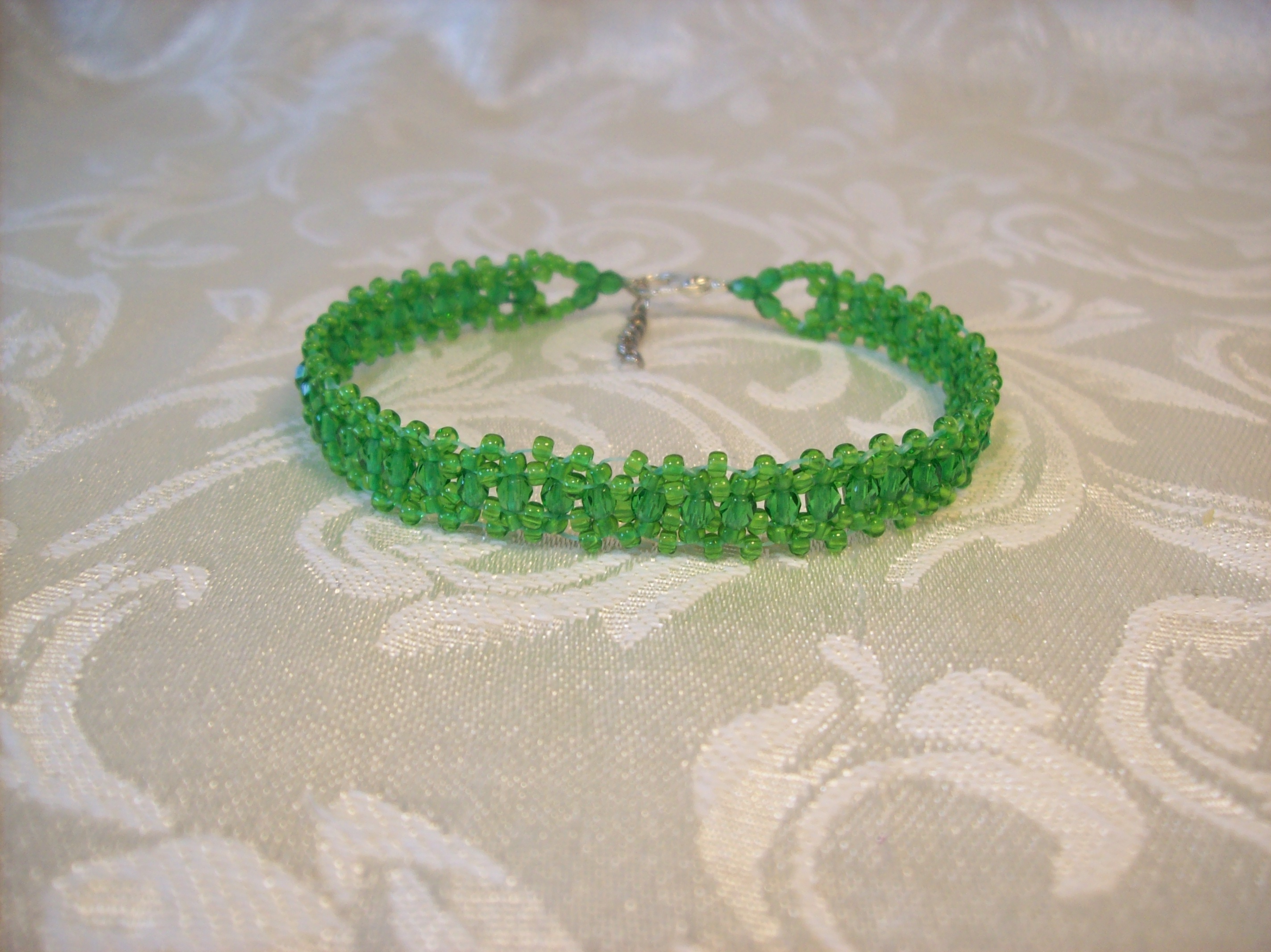 Czech Fire Polished Glass Green Lace Bracelet 
