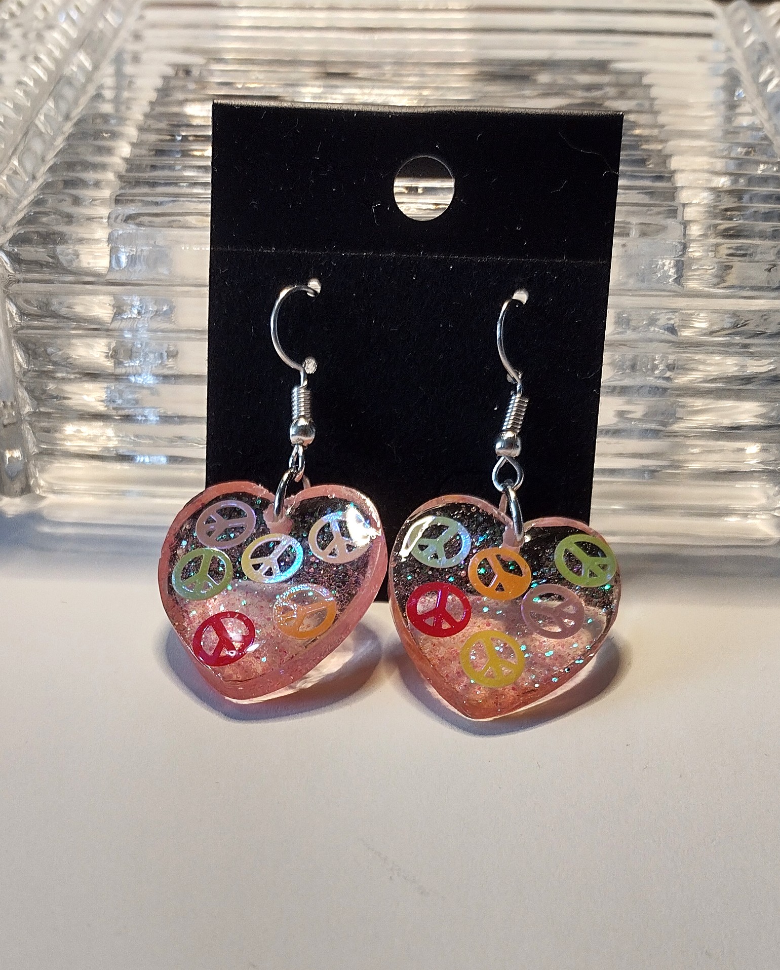 Resin Peace Sign Heart Earrings 