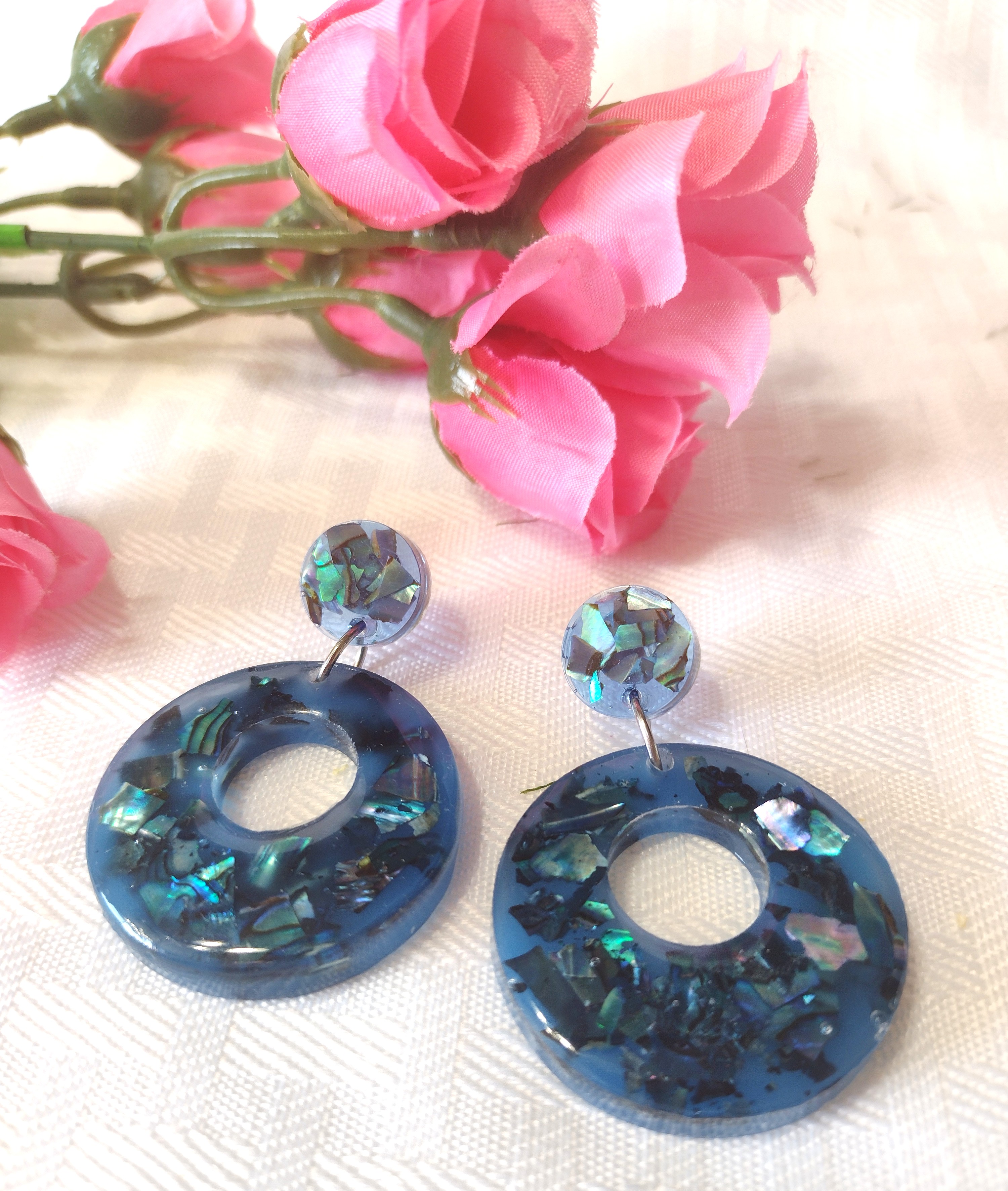 Blue Resin Abalone Shell Post Earrings 