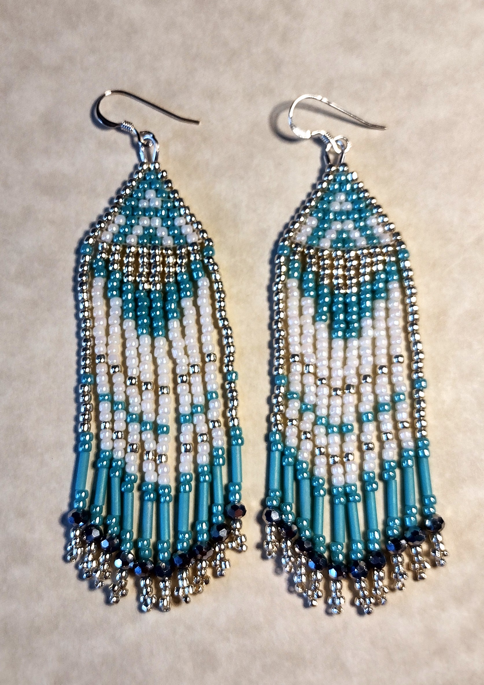 Blue and Silver Fringe Earrings with Sterling Silver hooks