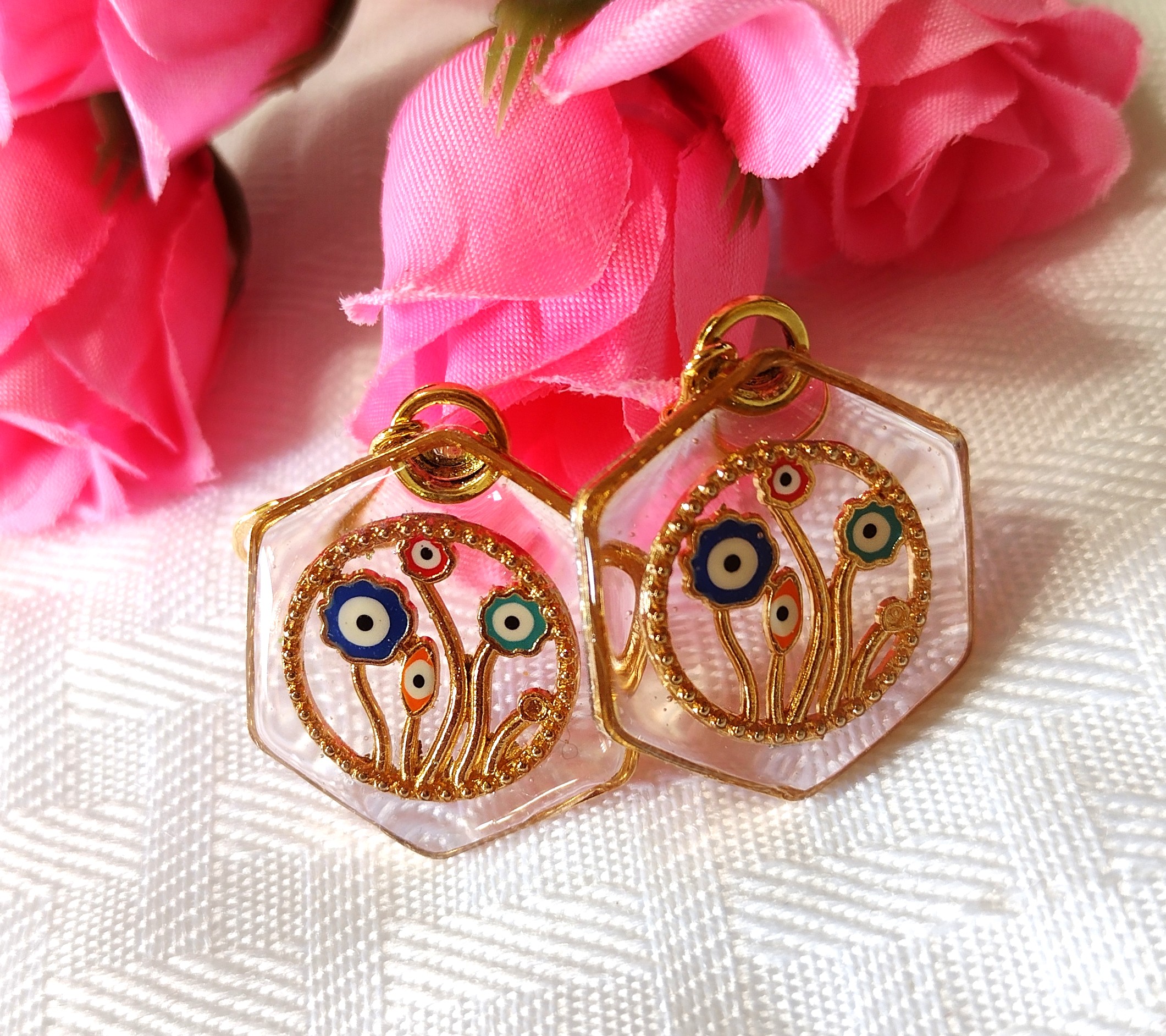Resin Hexagon Flower Hook Earrings
