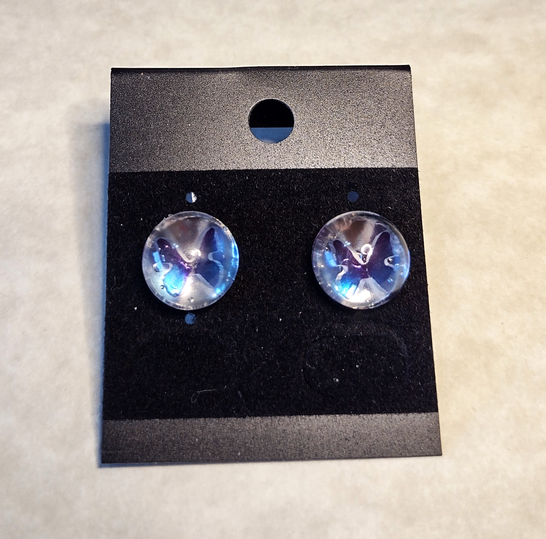 Resin Blue Butterfly Post Earrings