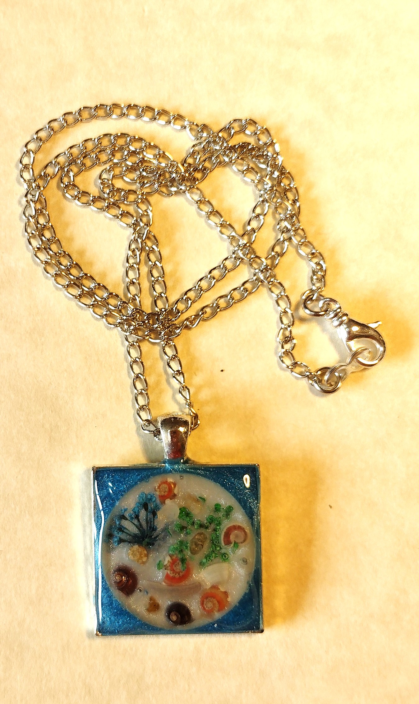 Seashell Resin Necklace with a Square Frame