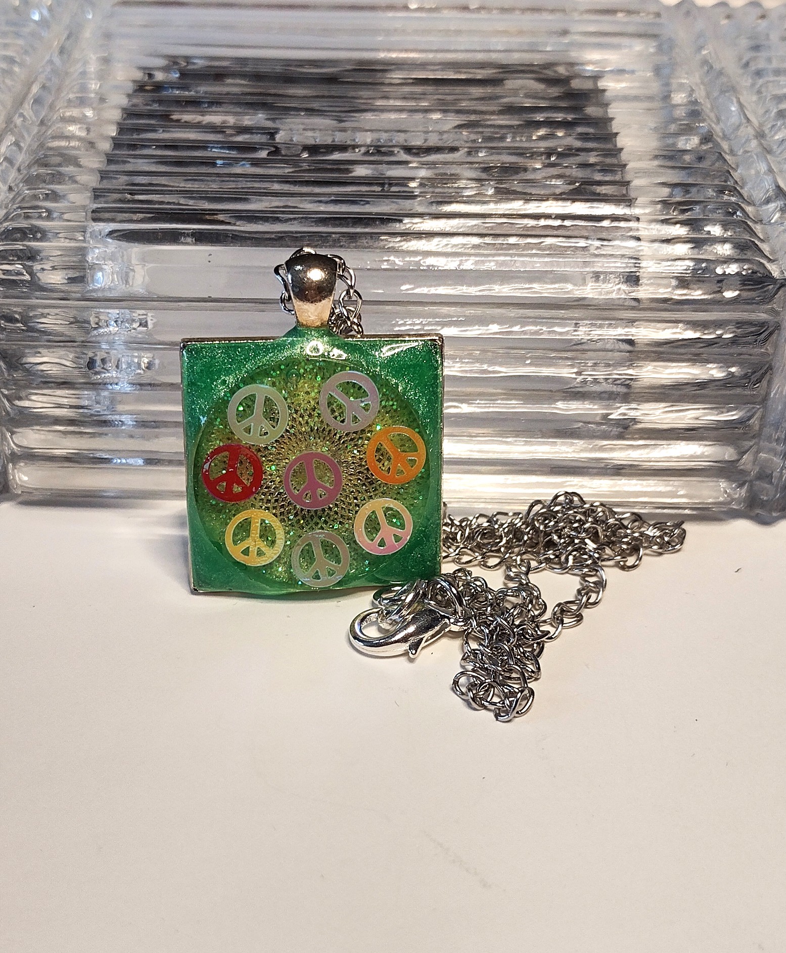 Square Peace Sign Pendant Necklace 