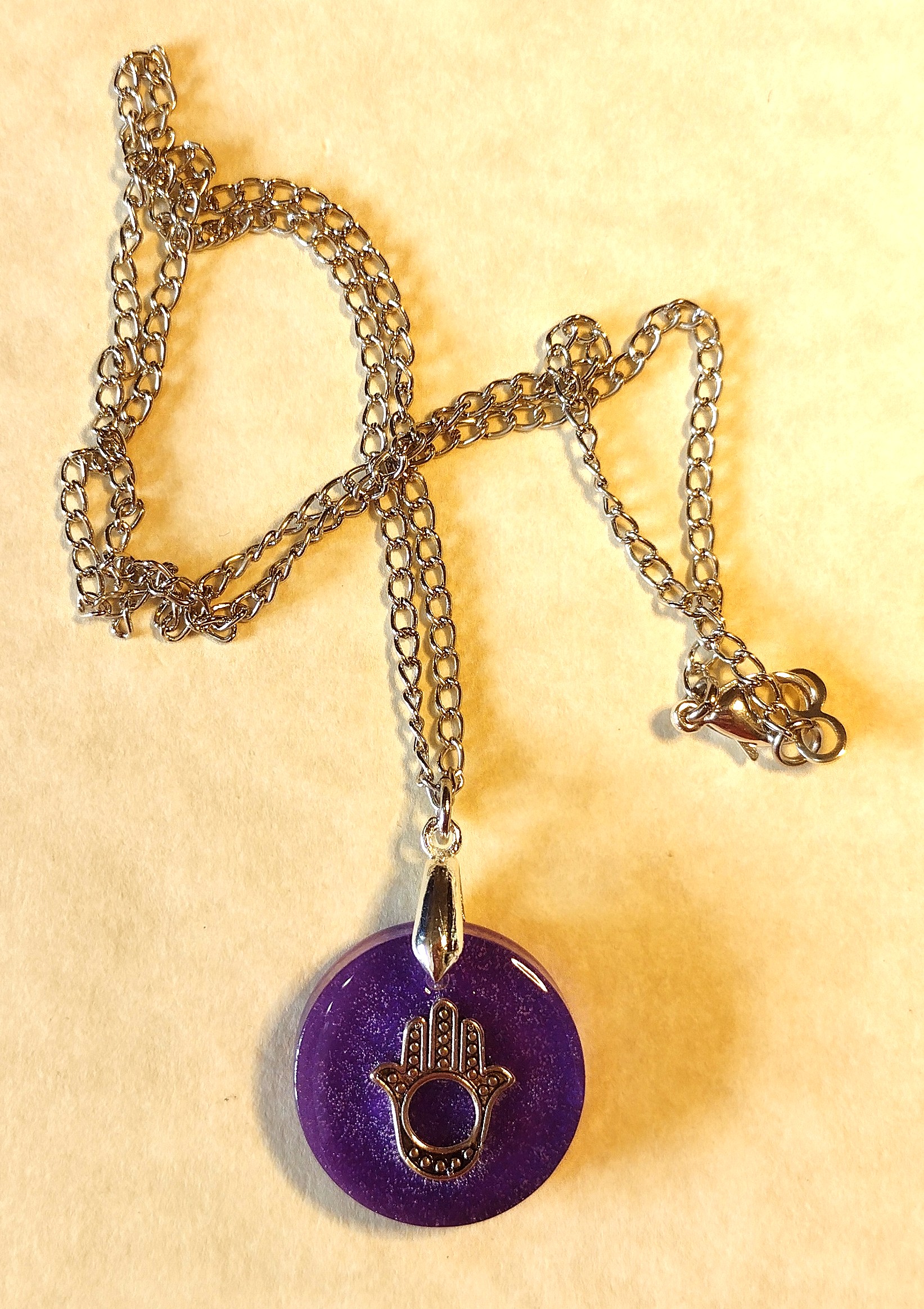 Purple Hamsa Resin Necklace