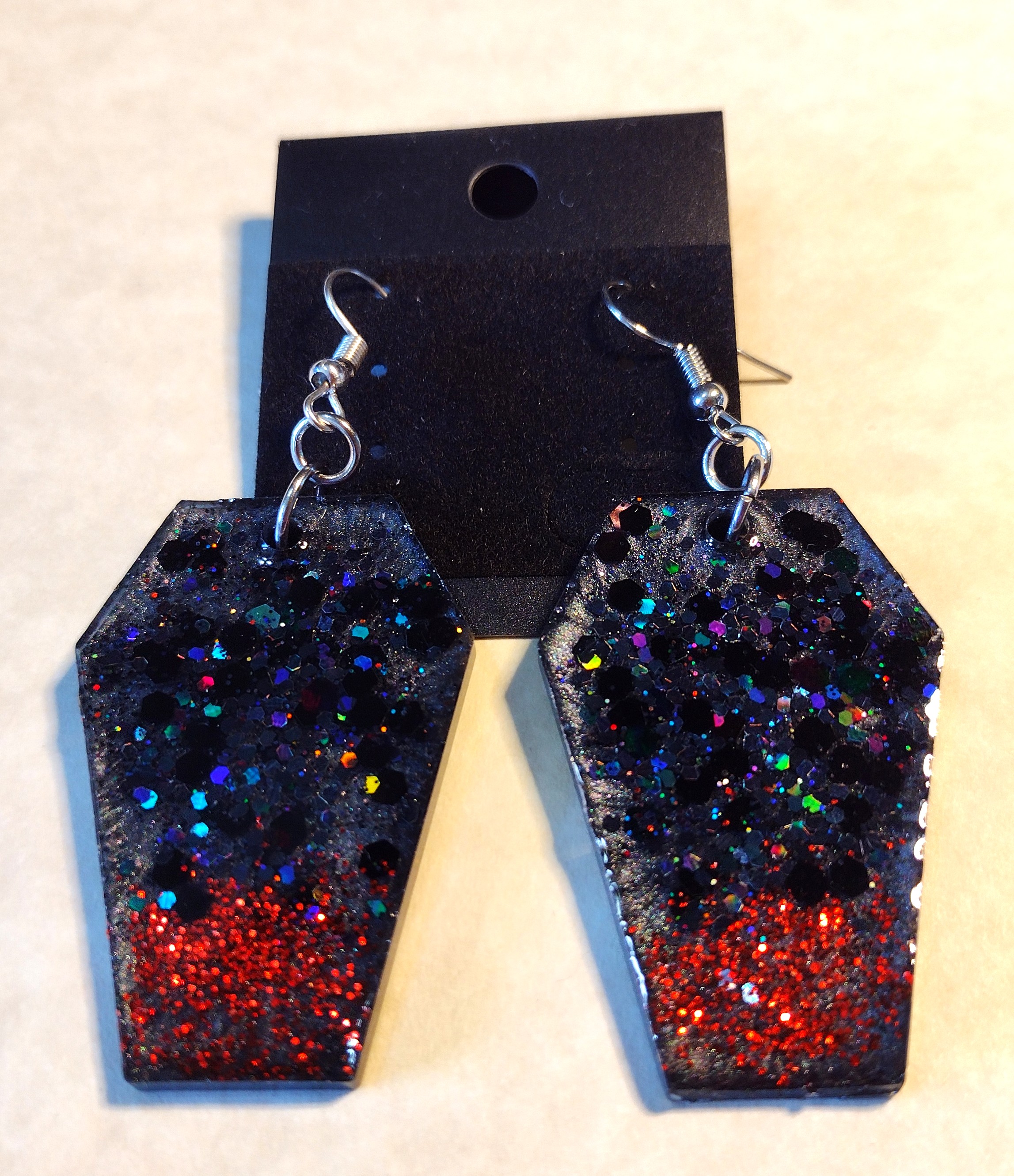 Resin Glitter Coffin Earrings 