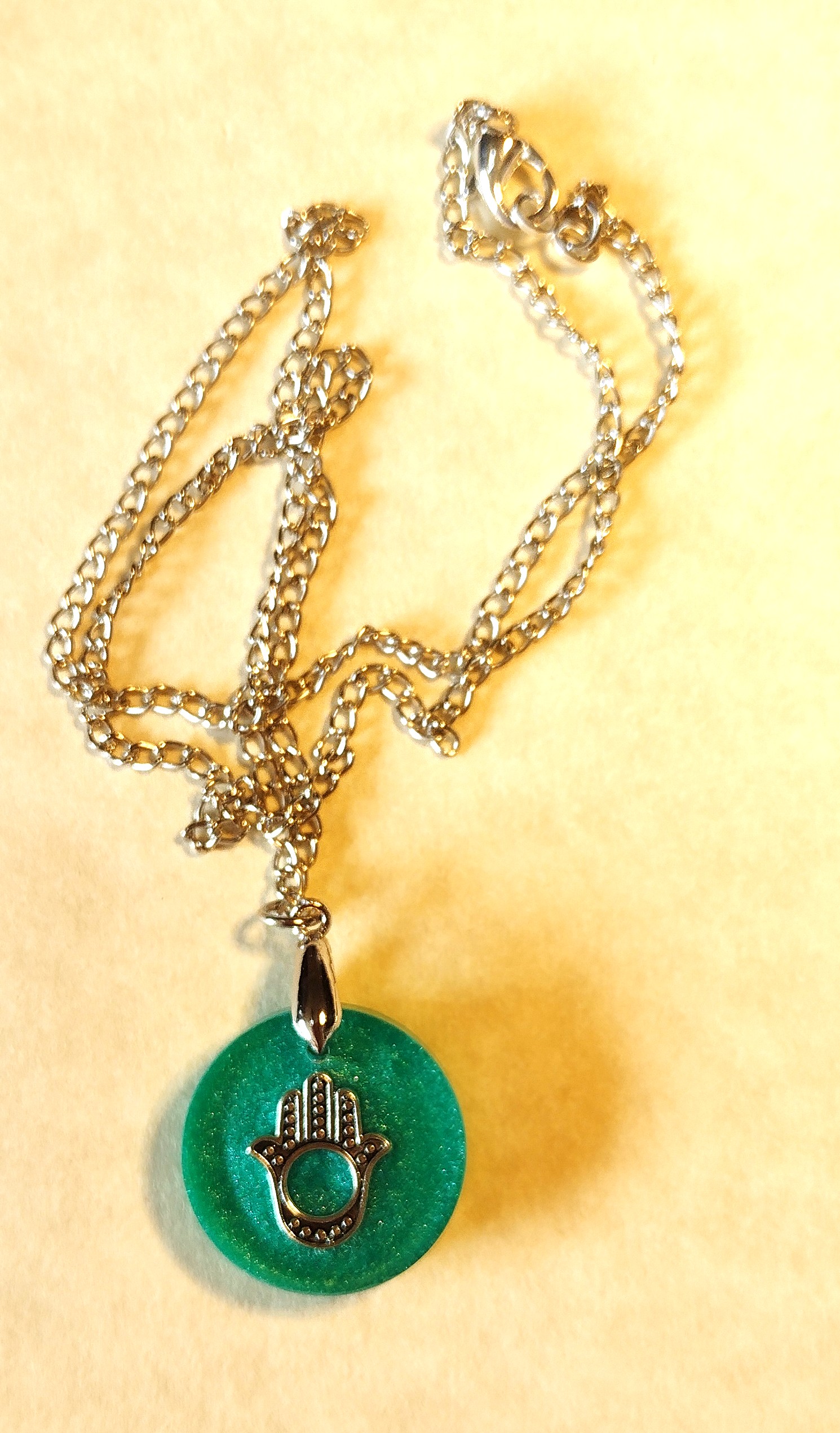 Green Hamsa Resin Necklace