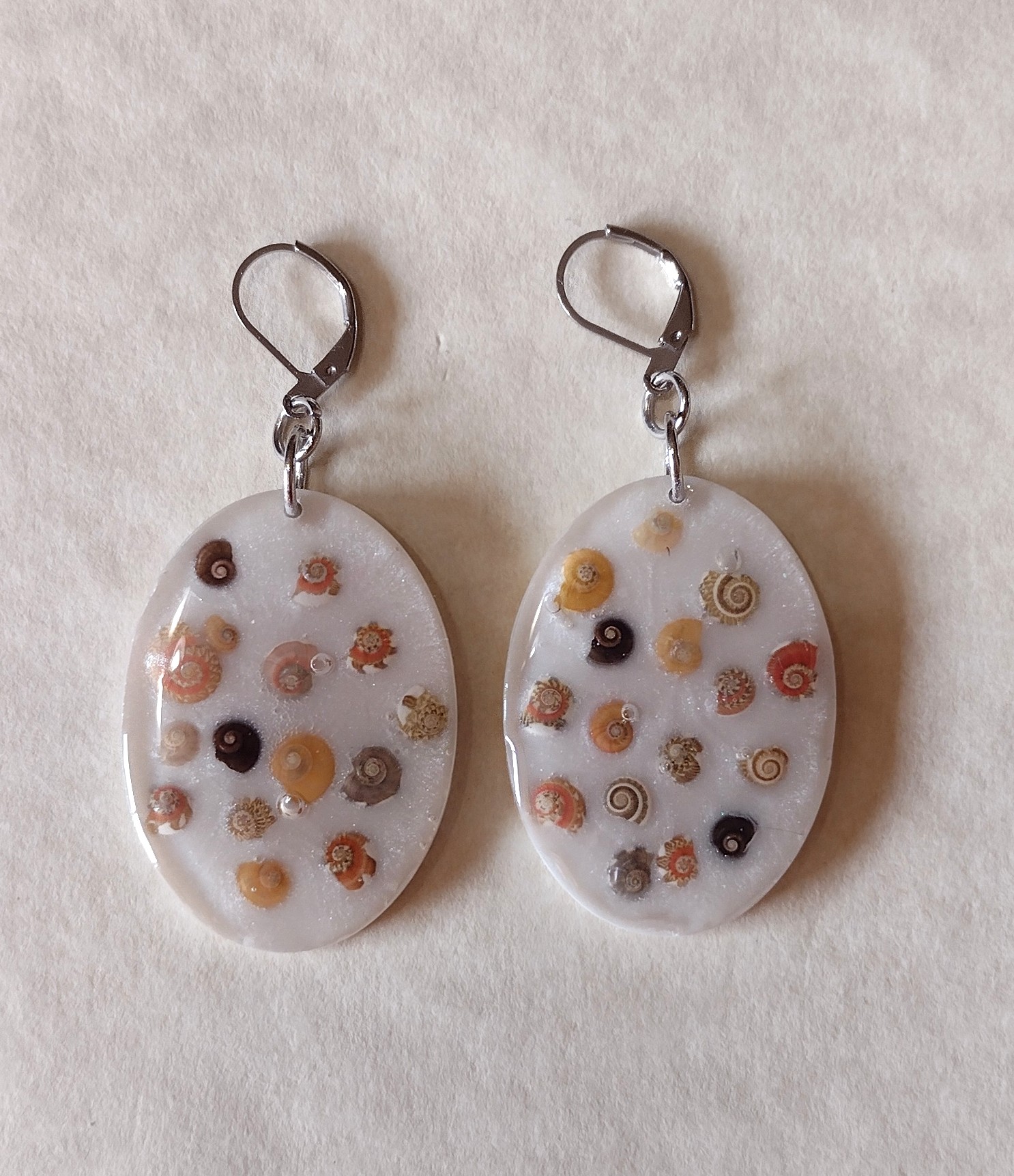 Oval Seashell Resin Earrings