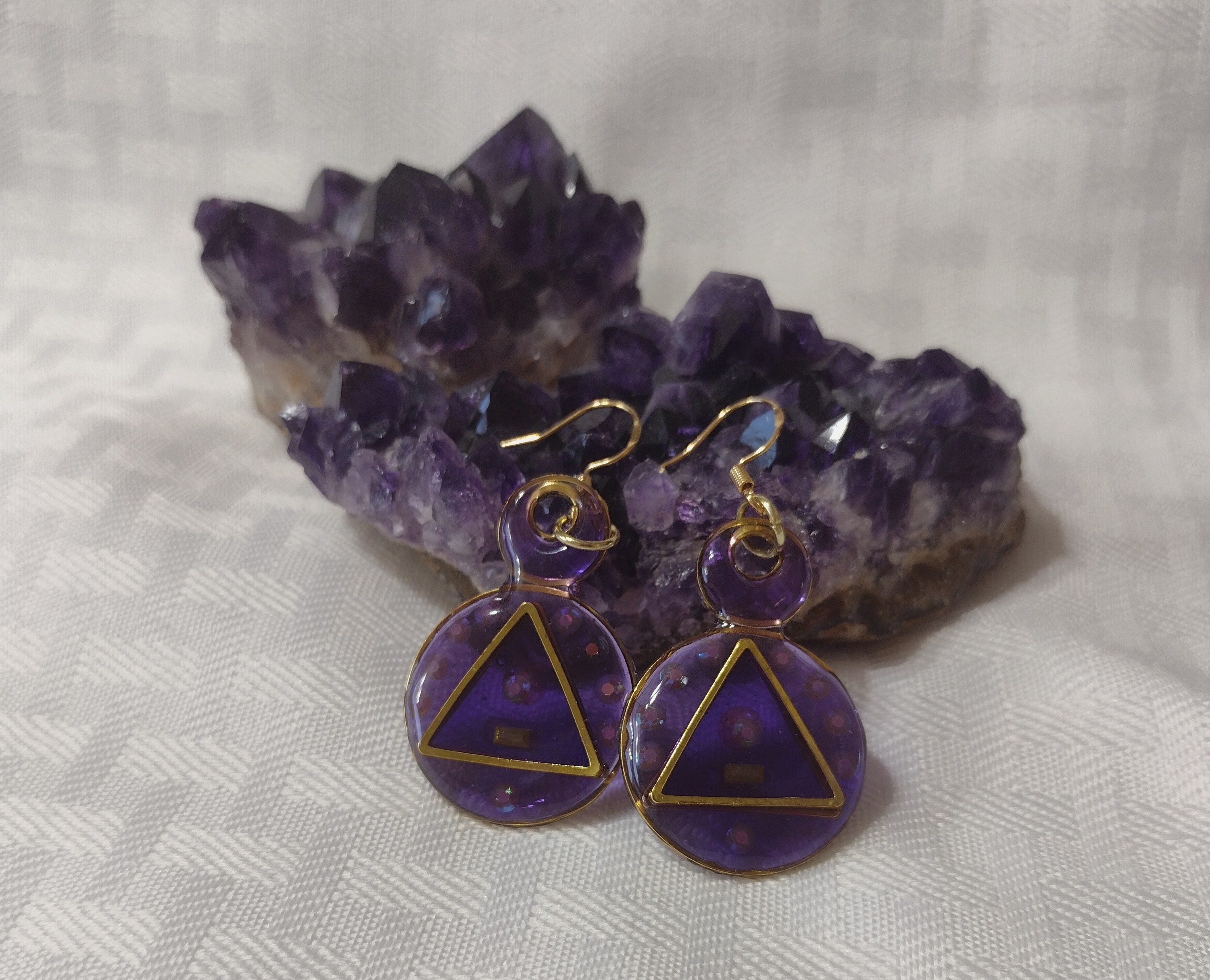 Purple Resin Art Deco Hook Earrings