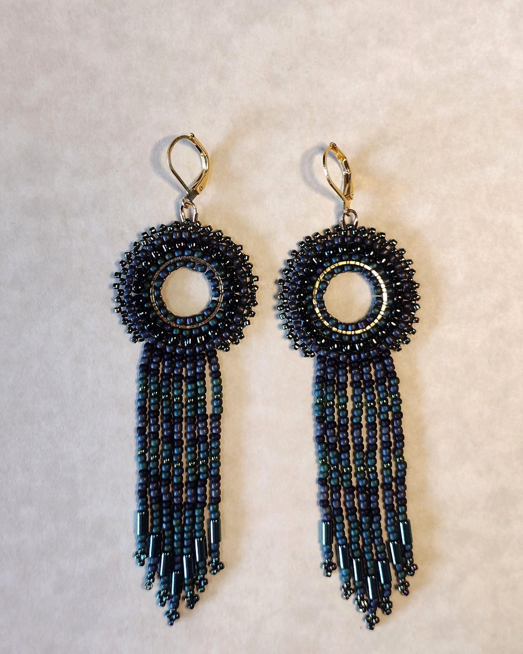 Green Medallion Ring Fringe Earrings