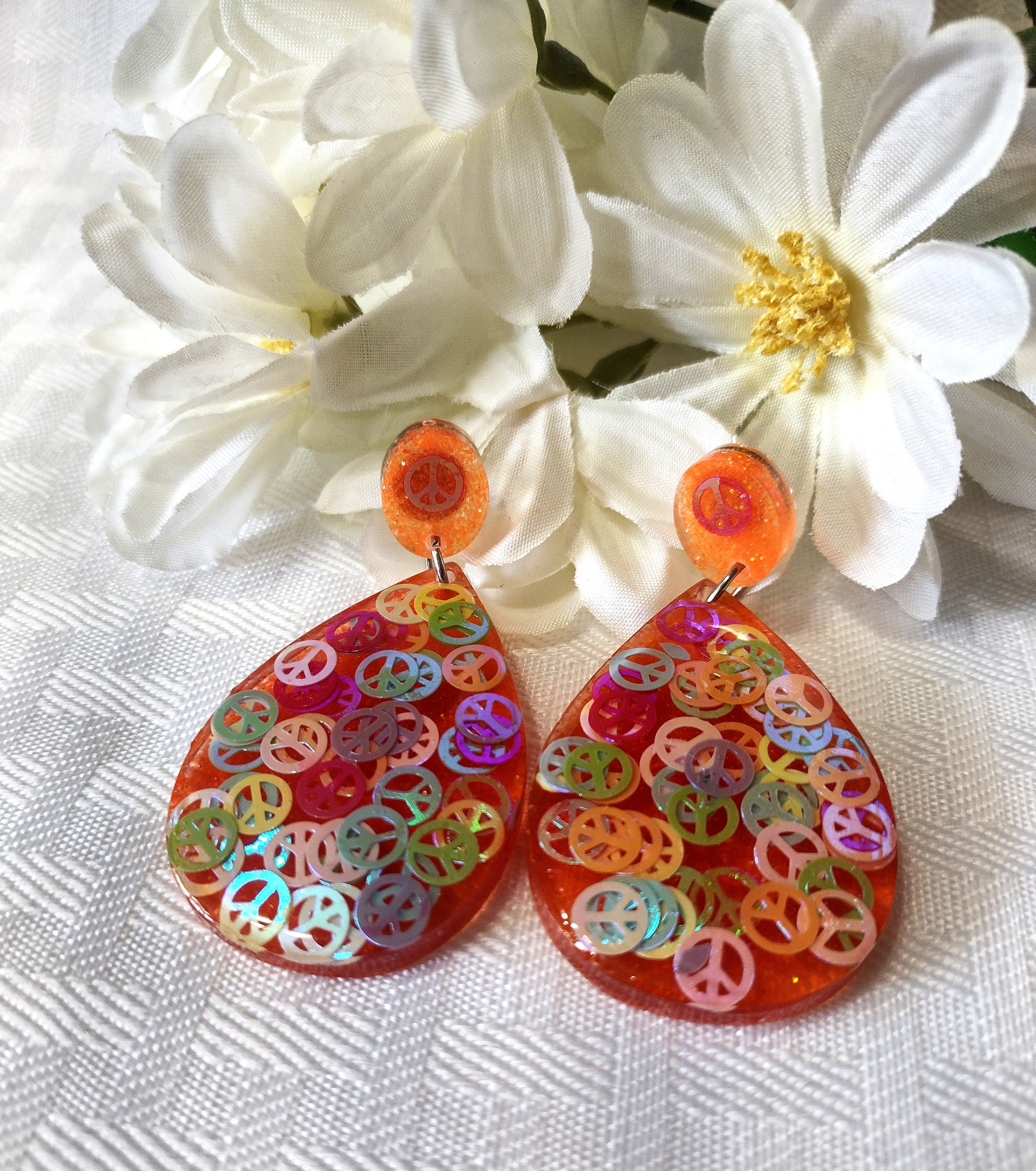 Resin Peace Sign Post Earrings