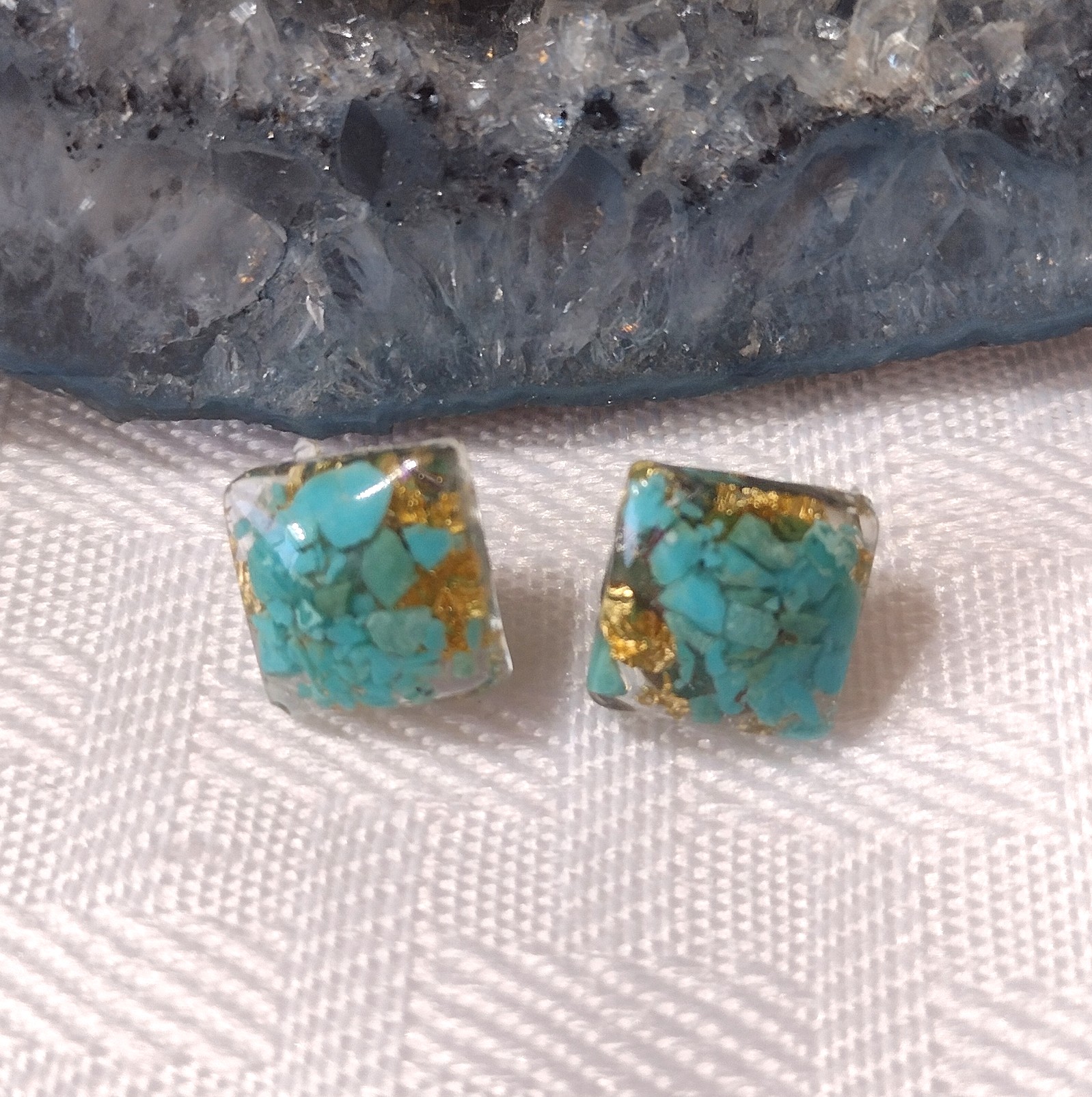 Square Resin Turquoise Post Earrings 