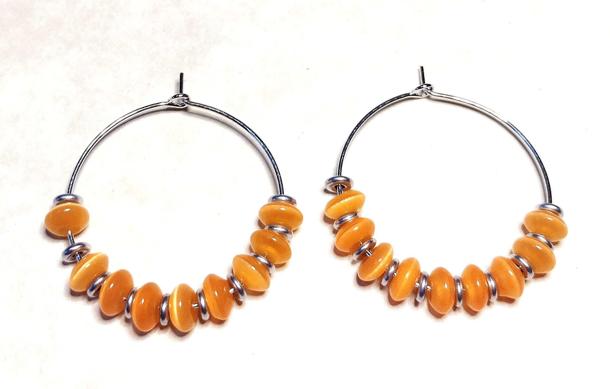 Orange Fiber Optic Hoop Earrings