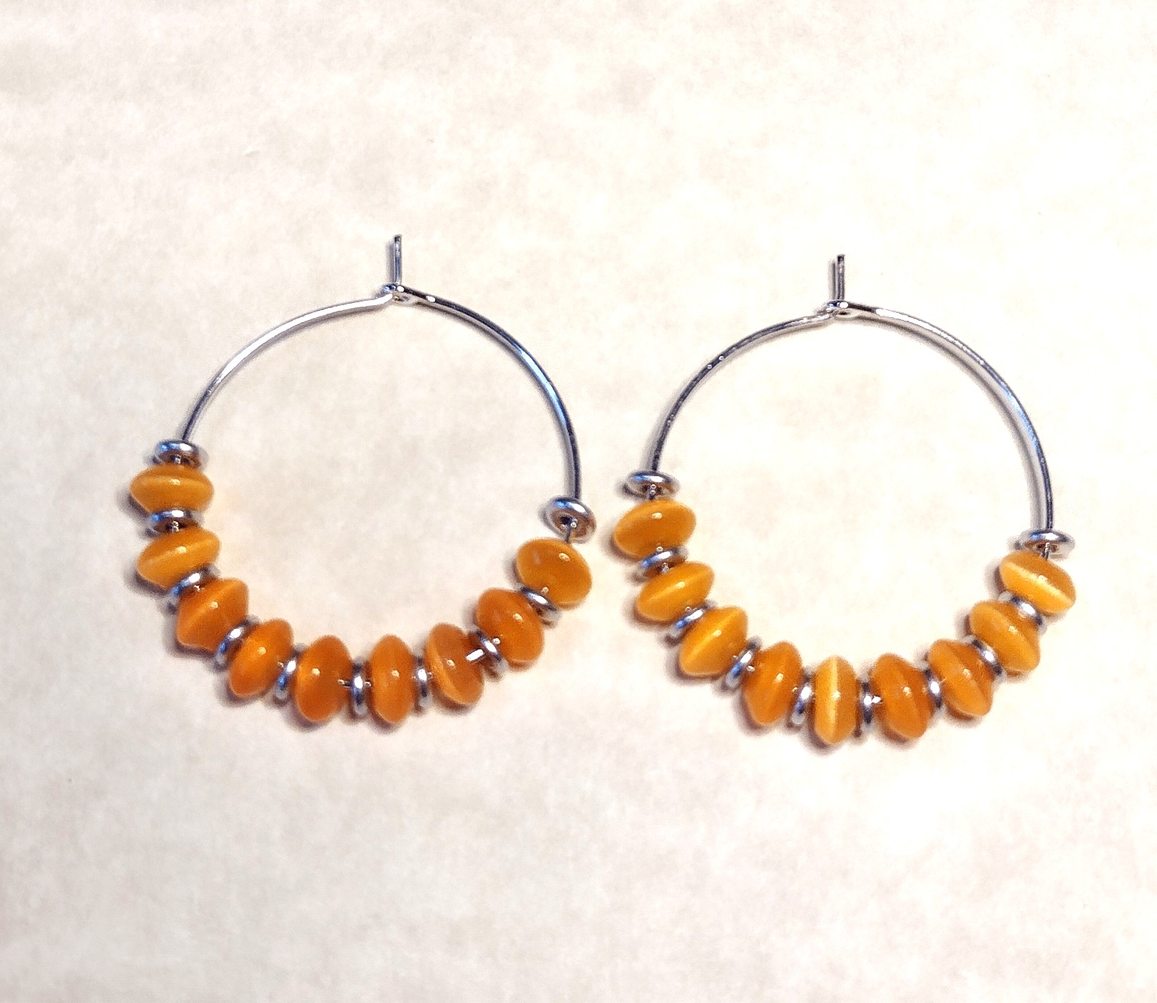 Orange Fiber Optic Hoop Earrings