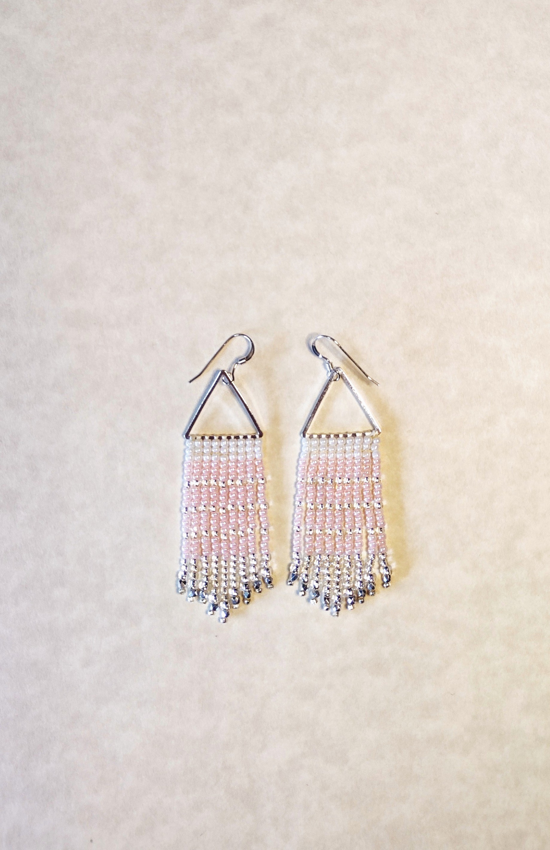 Triangle Pink Fringe Earrings with Sterling Silver hooks