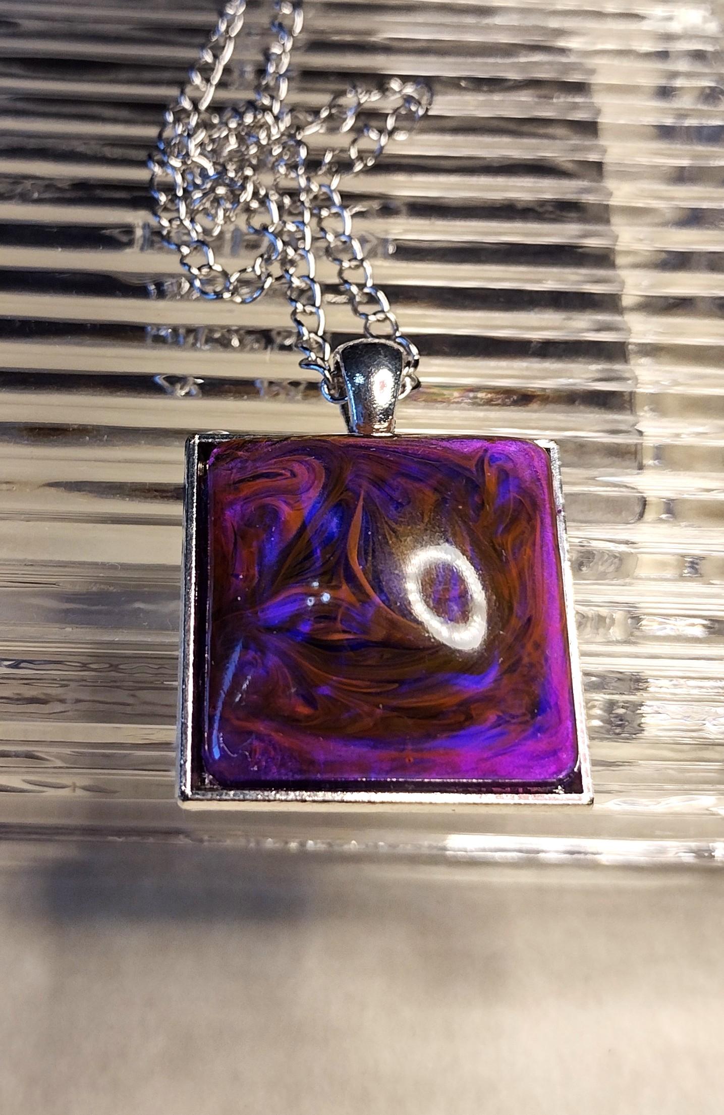 Purple Square Resin Nebula Pendant Neckalce