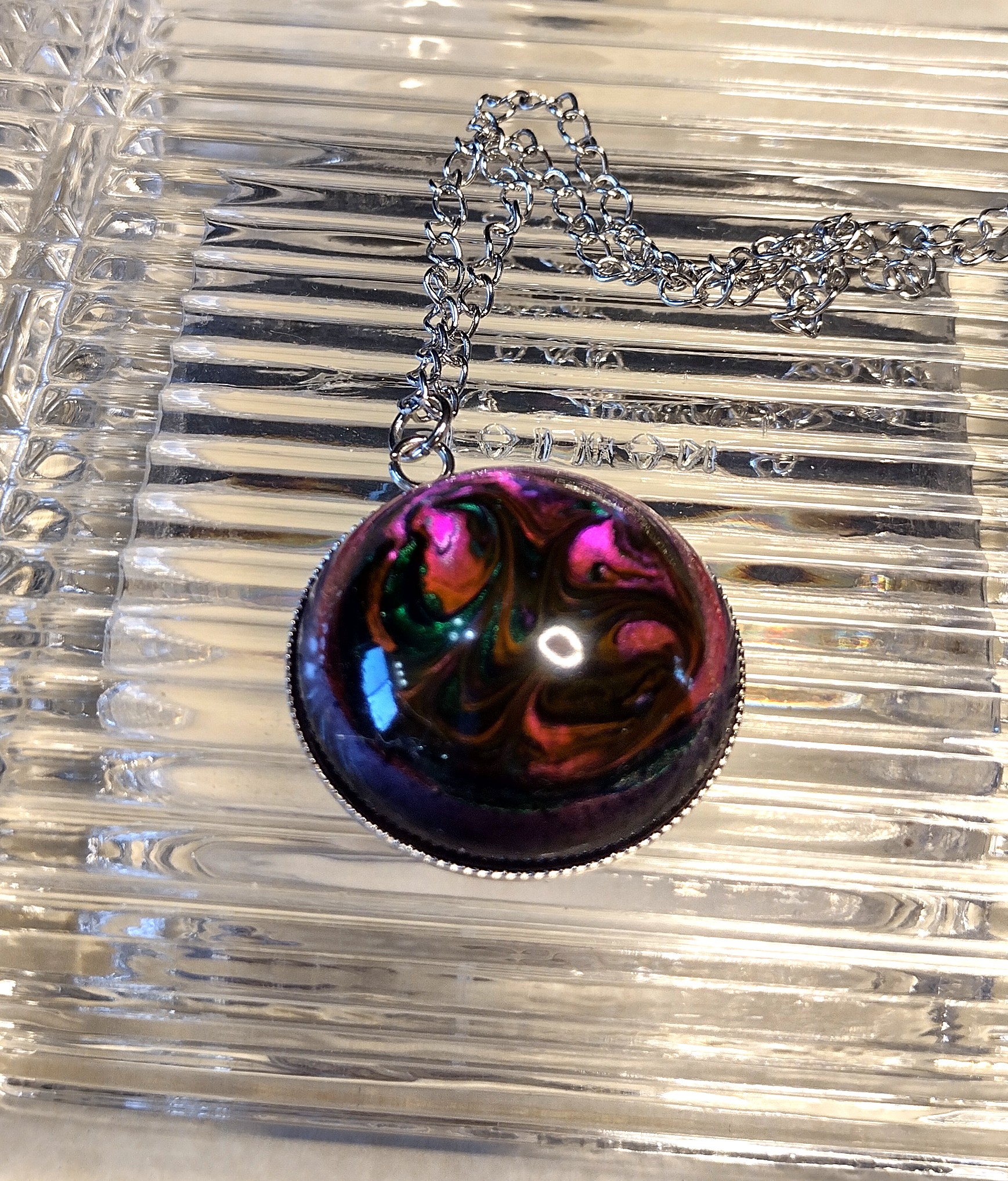 Blue & Pink Resin Nebula Pendant Necklace