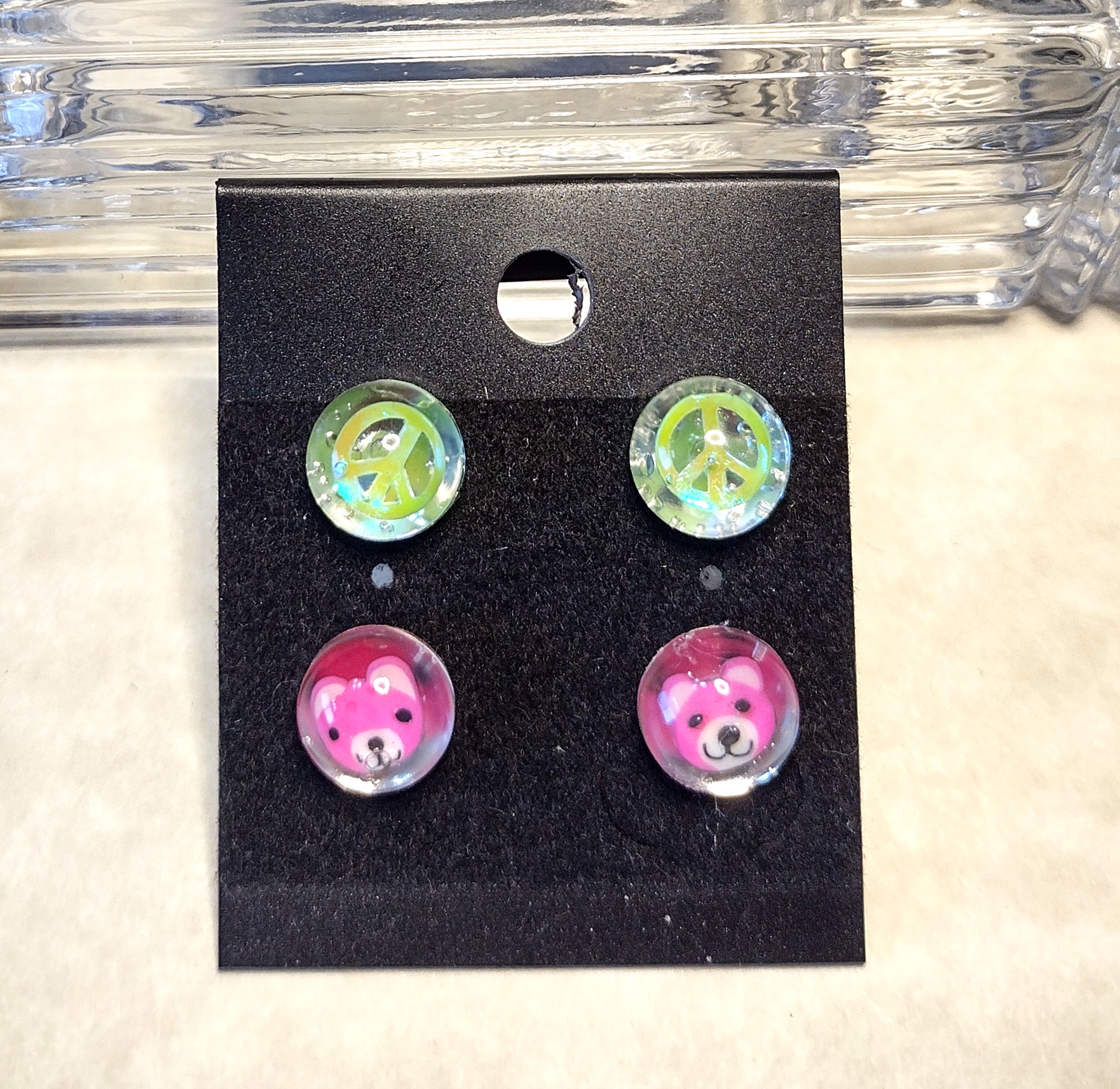 Mini Resin Bears & Peace Sign Post Earrings