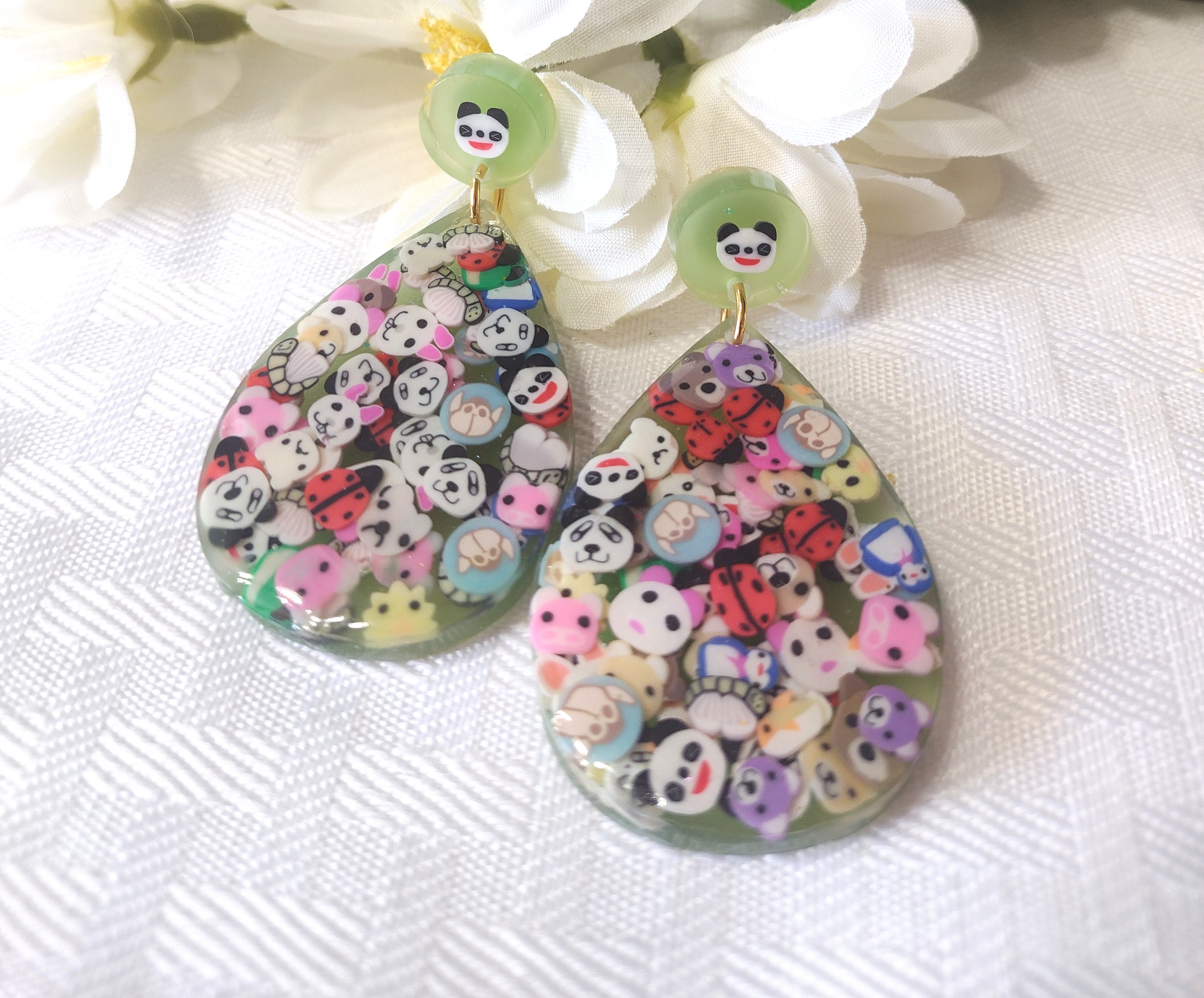 Green Resin Animal Post Earrings 