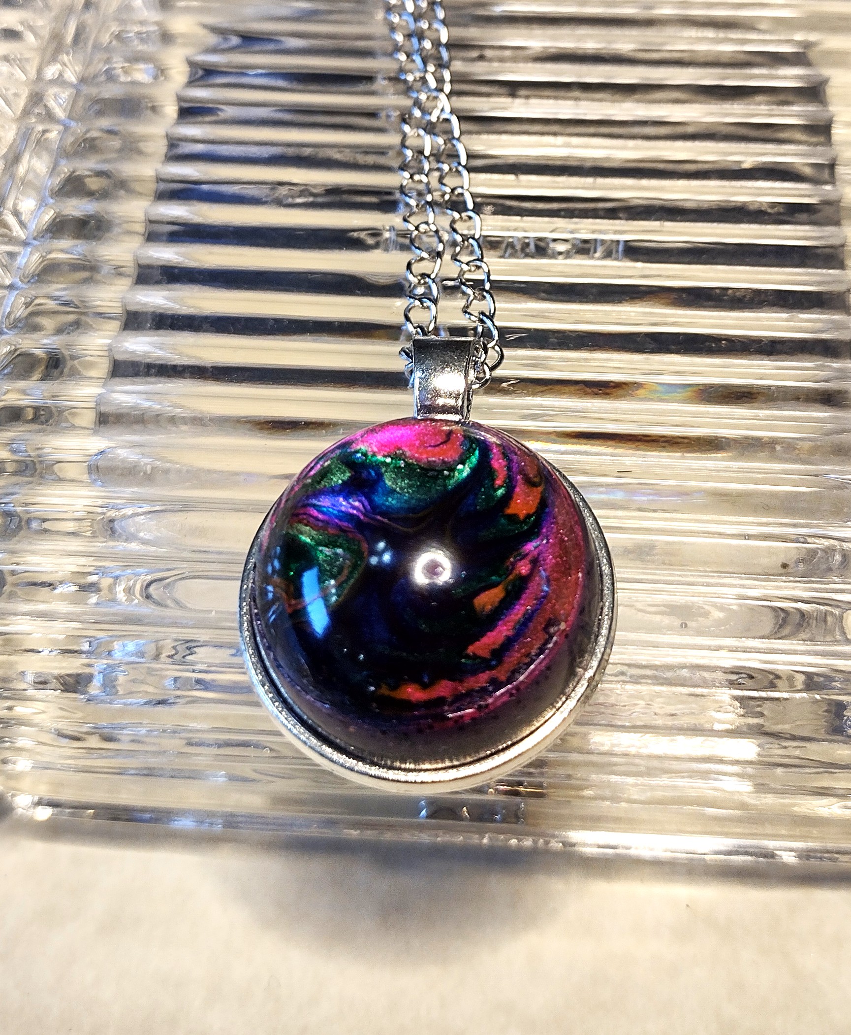 Resin Blue & Pink Nebula Pendant Necklace