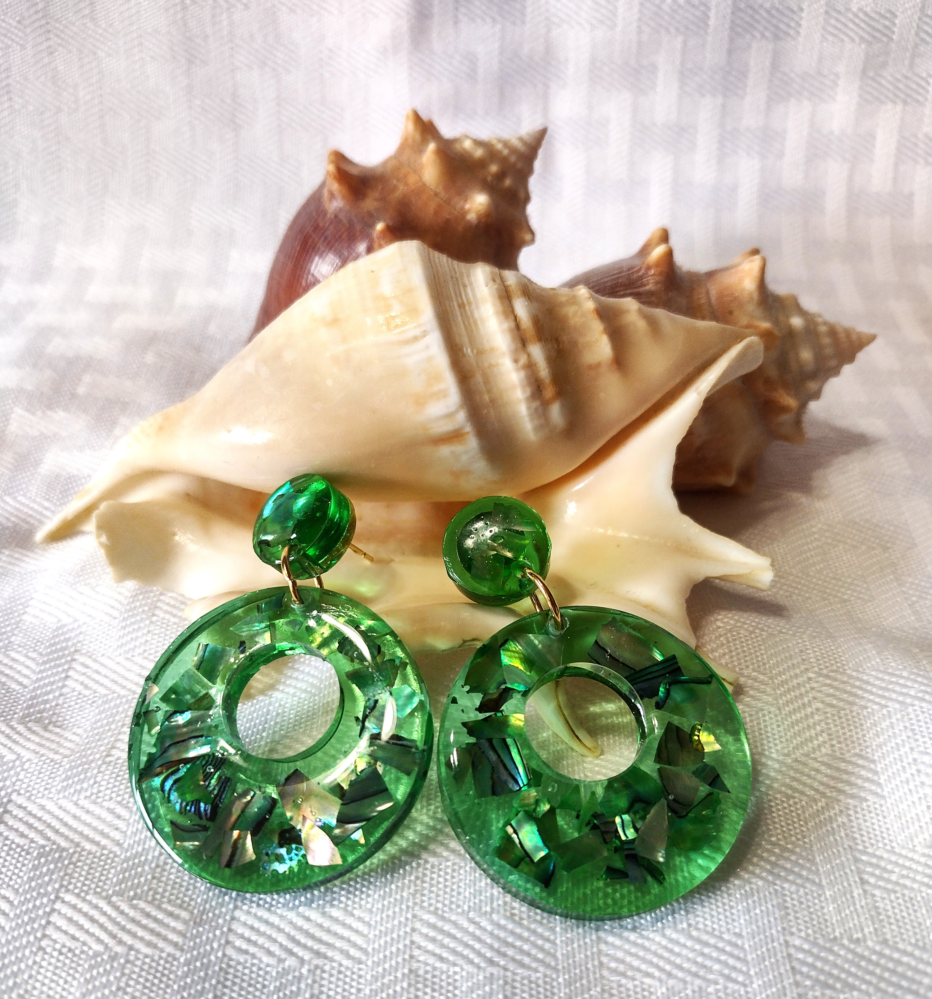 Green Resin Abalone Shell Post Earrings