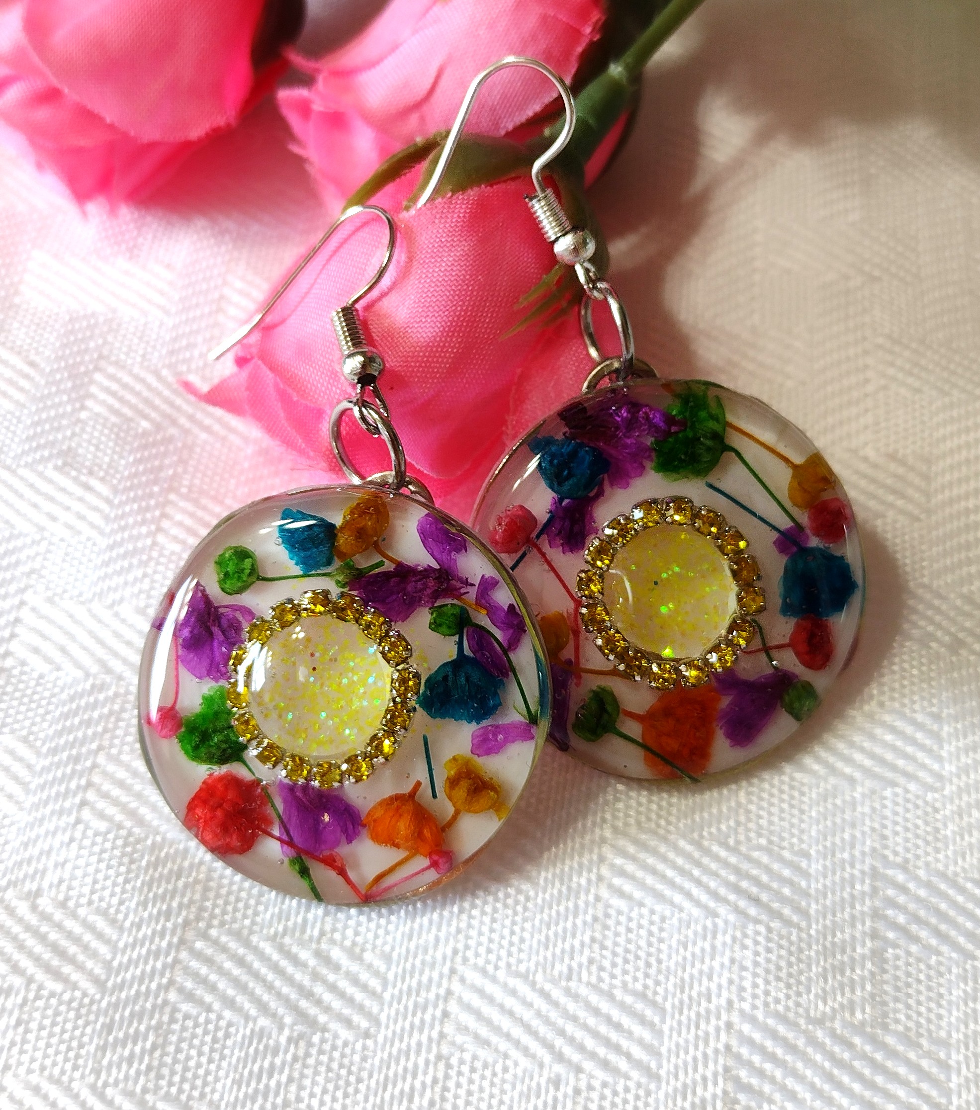 Resin Flower Hook Earrings