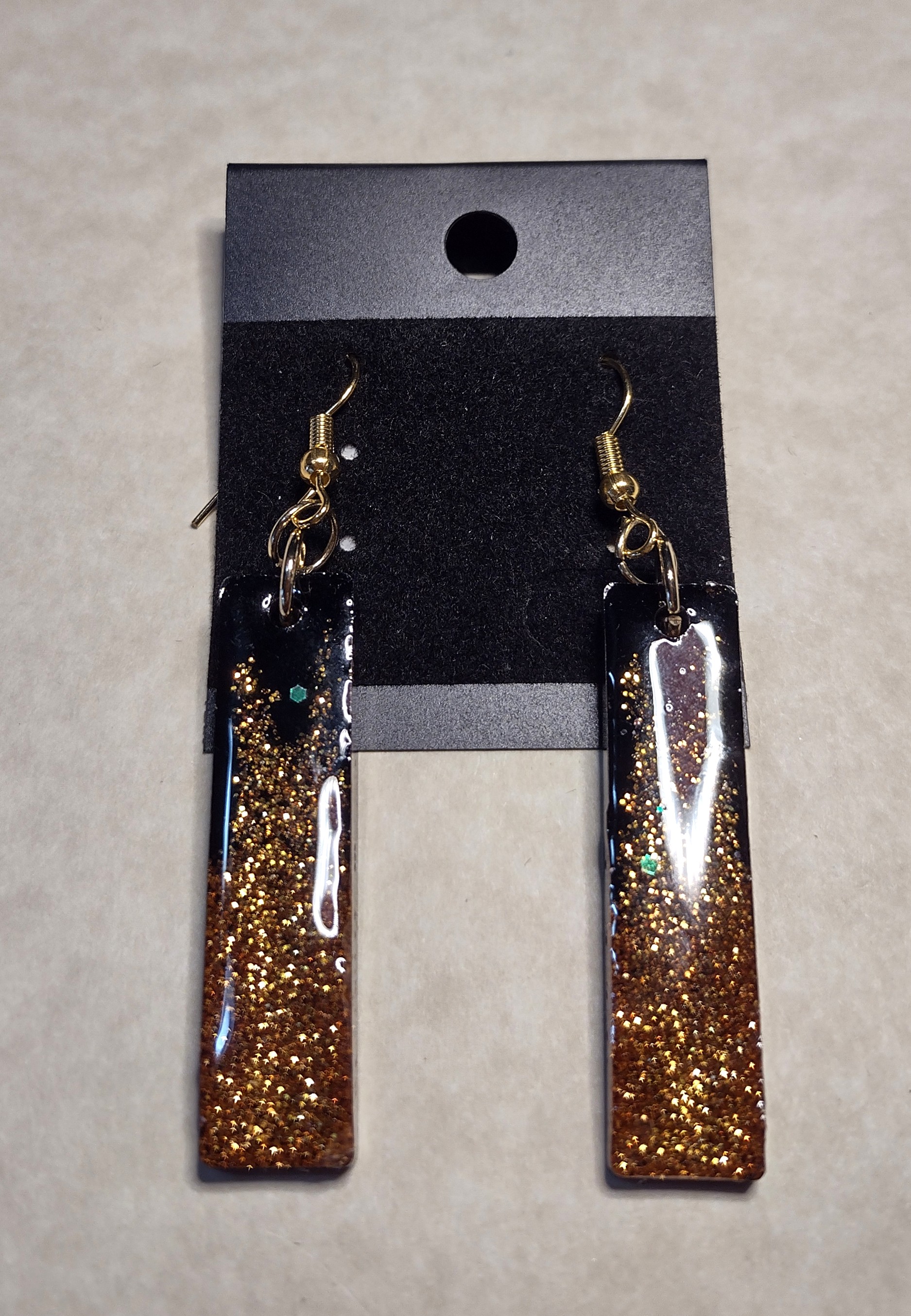Resin Black & Gold Long Earrings