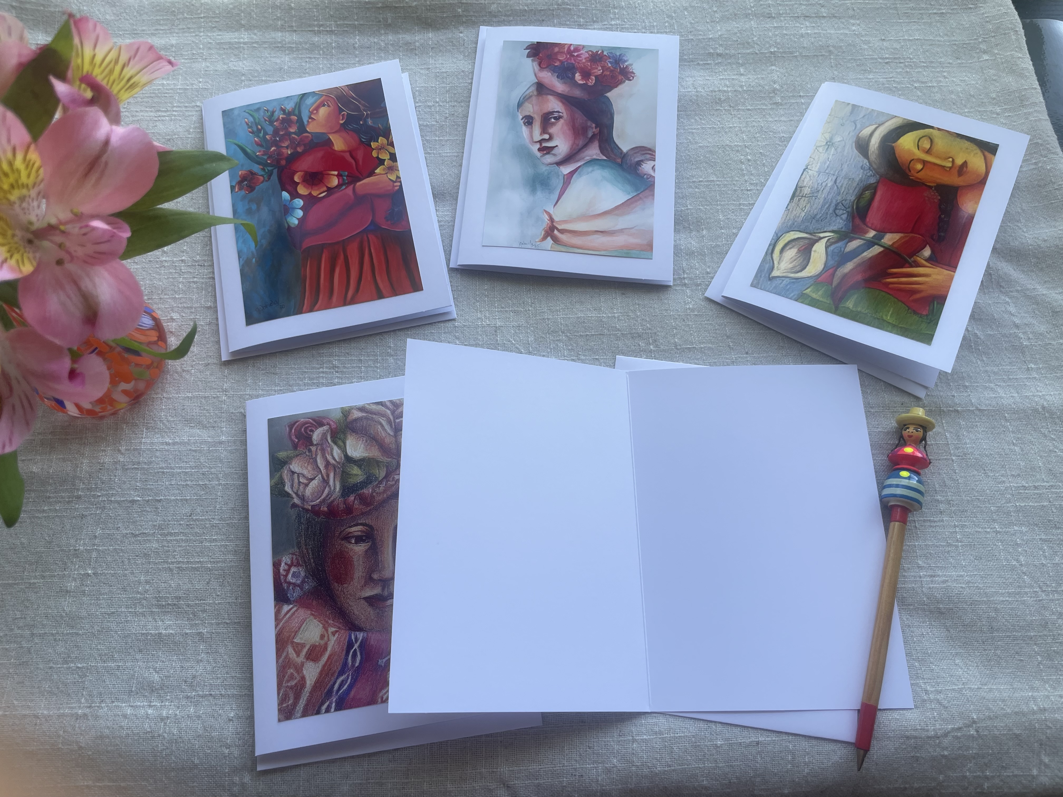 Women with Flowers Greeting Card Set