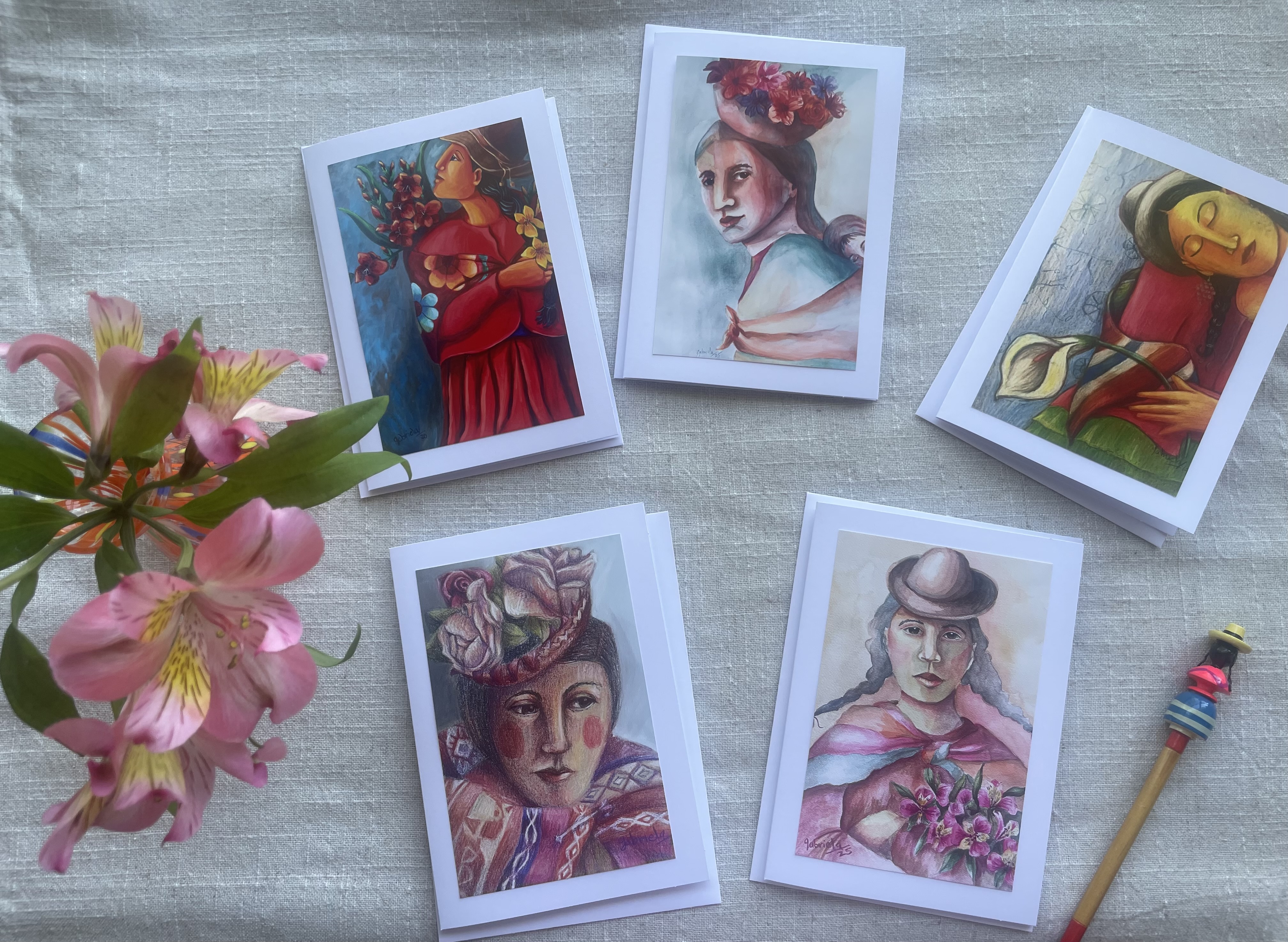 Women with Flowers Greeting Card Set