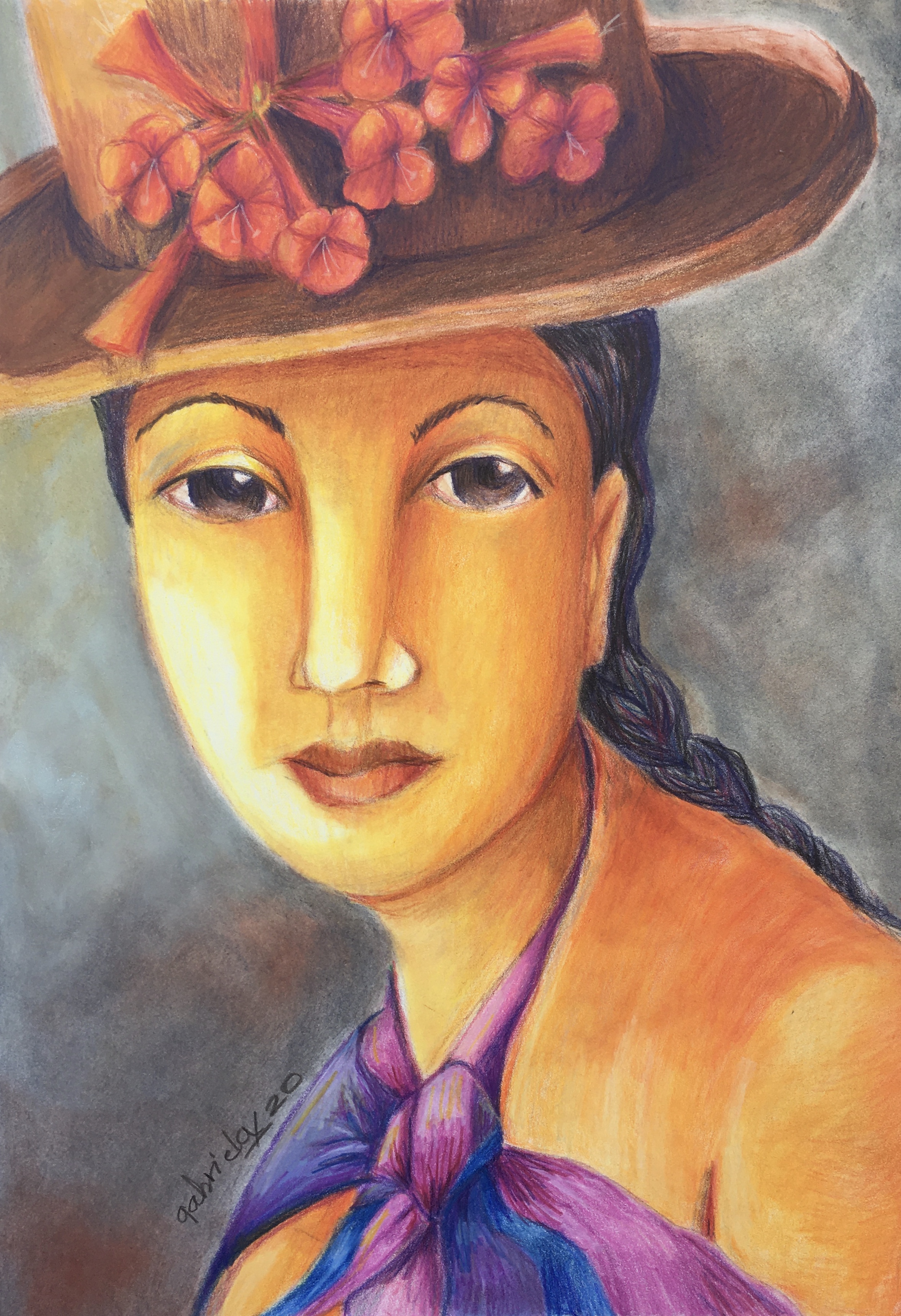 Woman Wearing a Hat with Flowers