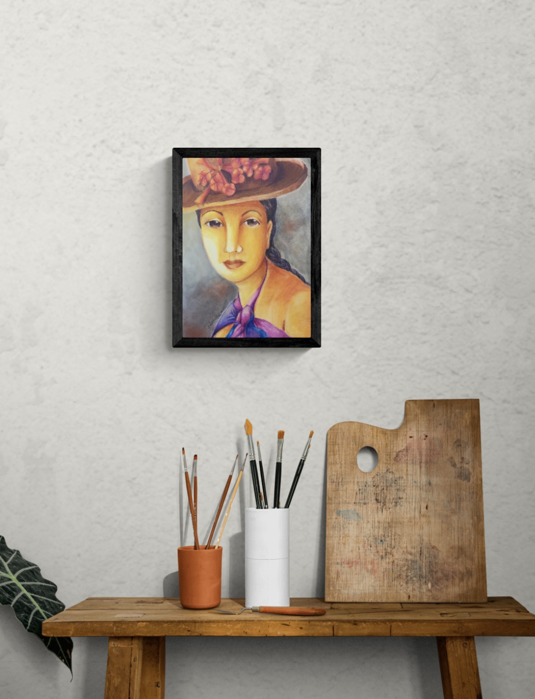 Woman Wearing a Hat with Flowers