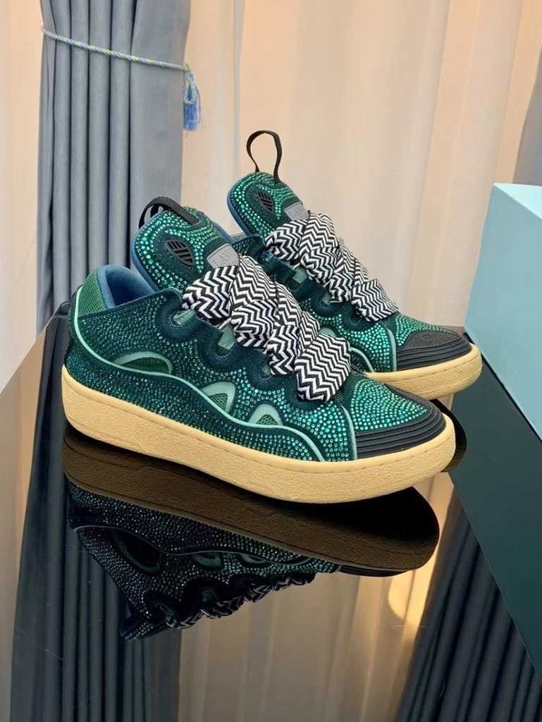 Chaussures de Ville Vert Curb Cuir style Lanvein
