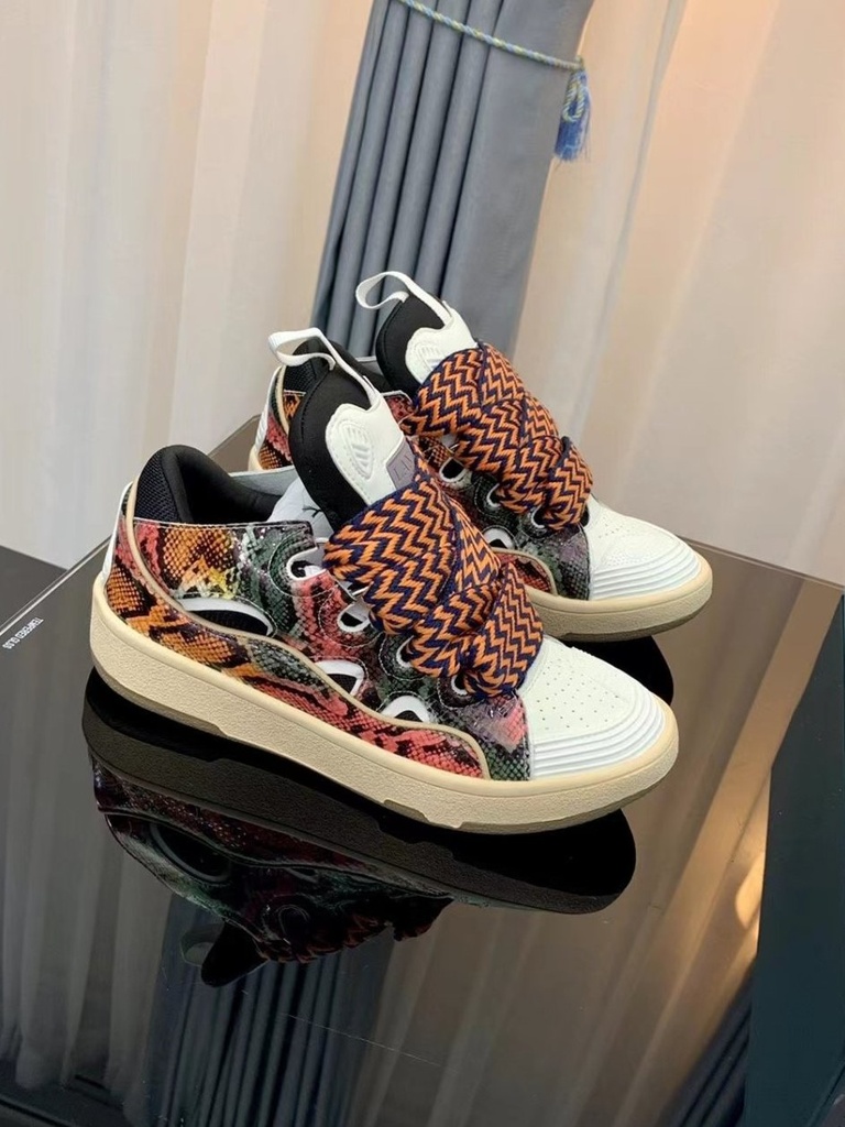 Chaussures de Ville Orange et Noir Curb Cuir style Lanvein