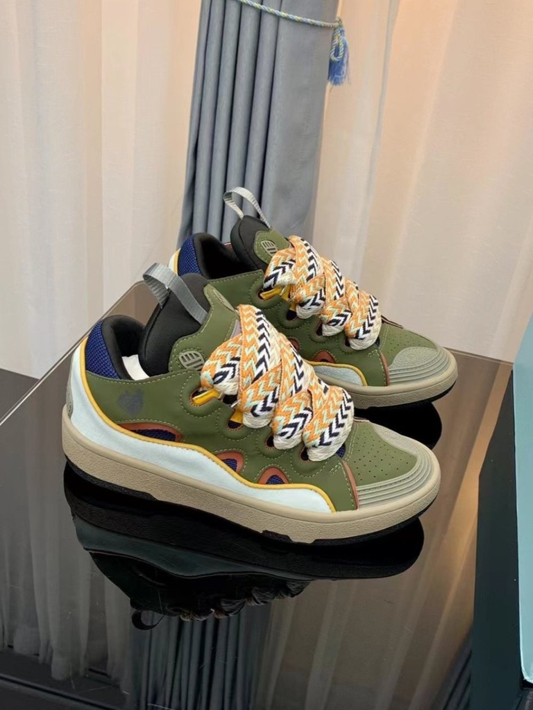 Chaussures de Ville Vert Kaki Curb Cuir style Lanvein