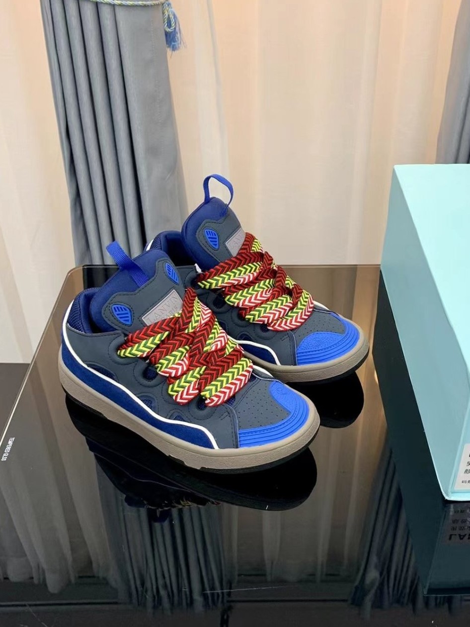 Chaussures de Ville Bleu et Gris Curb Cuir style Lanvein