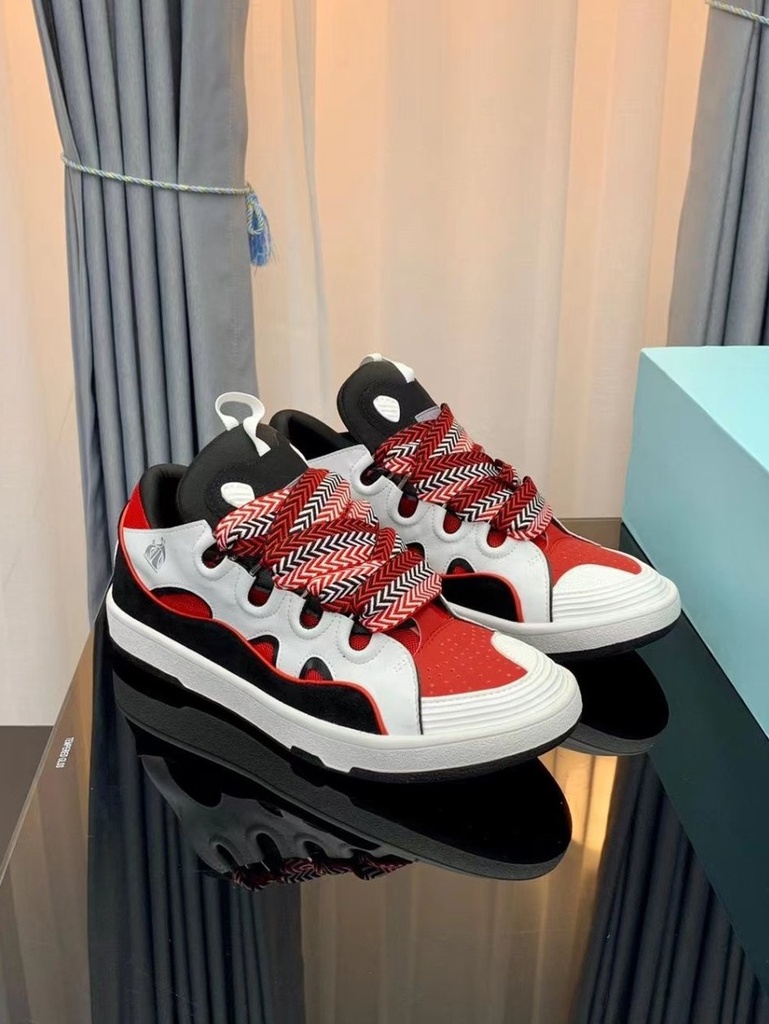 Chaussures de Ville Blanc et Rouge Curb Cuir style Lanvein