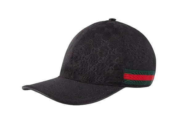 Casquette noire à motifs et bandes vertes et rouges style Guccie