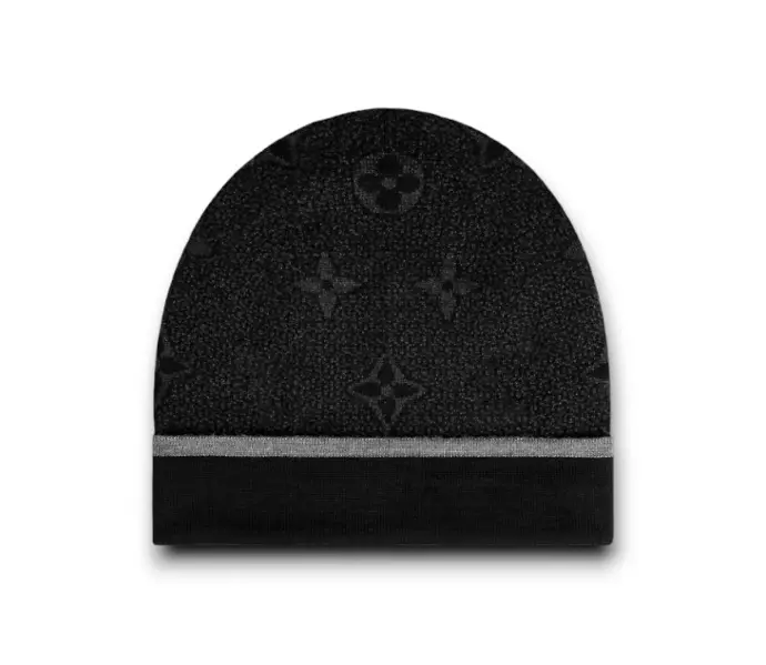Bonnet en laine noir à motifs et ligne grise style LVi